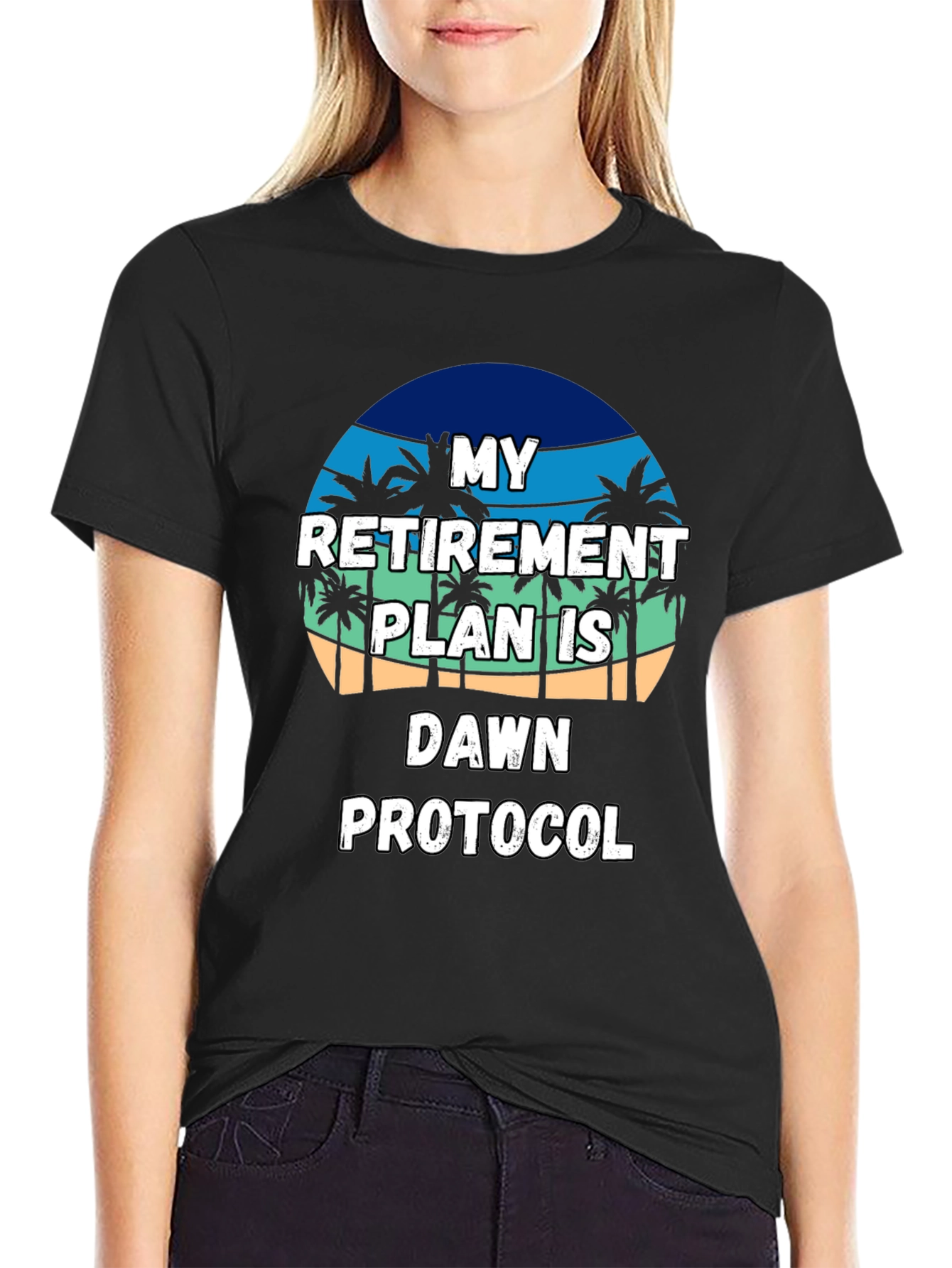 Black Retirement Plan T-Shirt: Dawn Protocol, Beach Vibes view 2