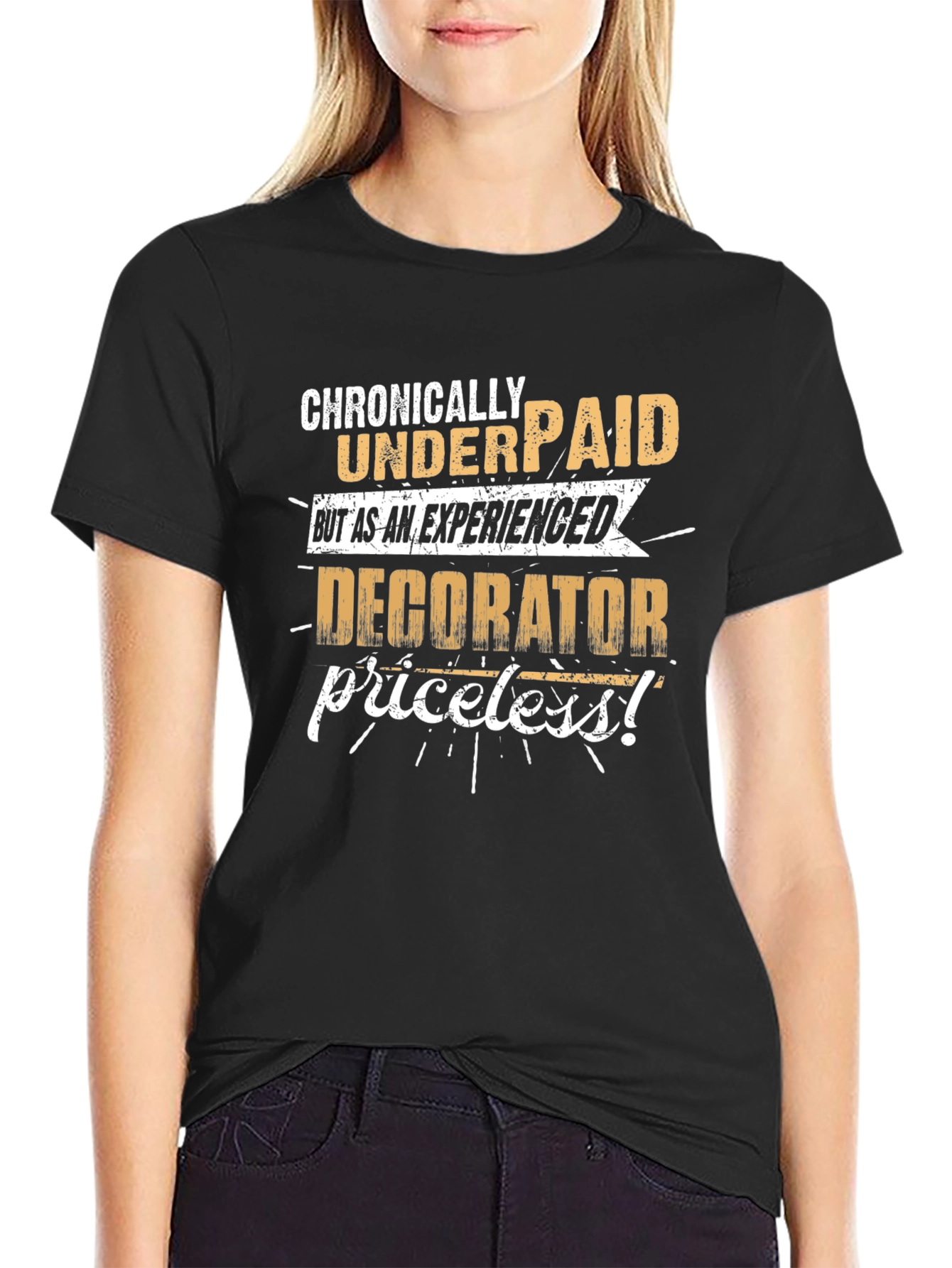 Black Chronically Underpaid Decorator Graphic Tee view 2