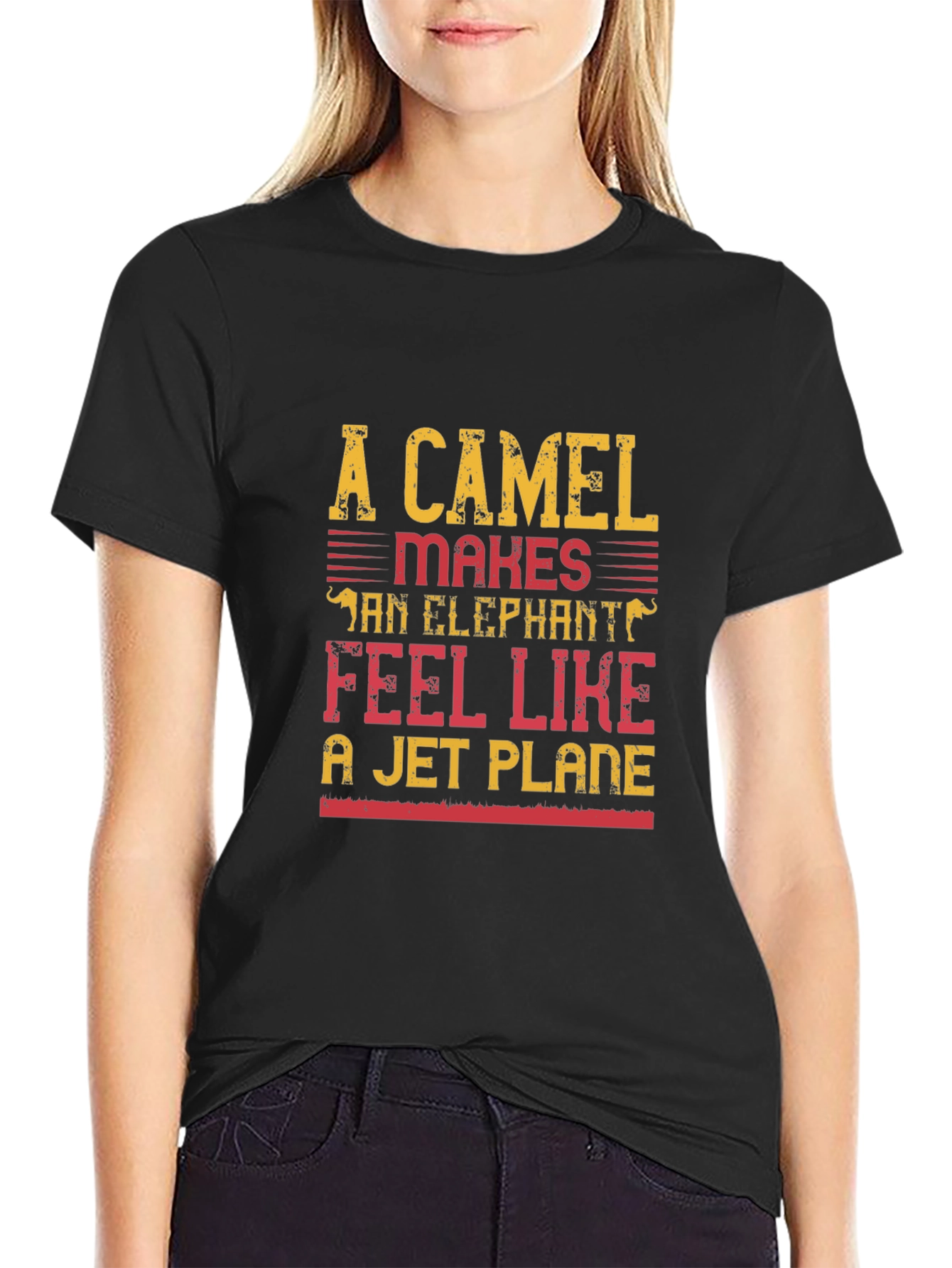 Black Funny Camel & Elephant T-Shirt view 2