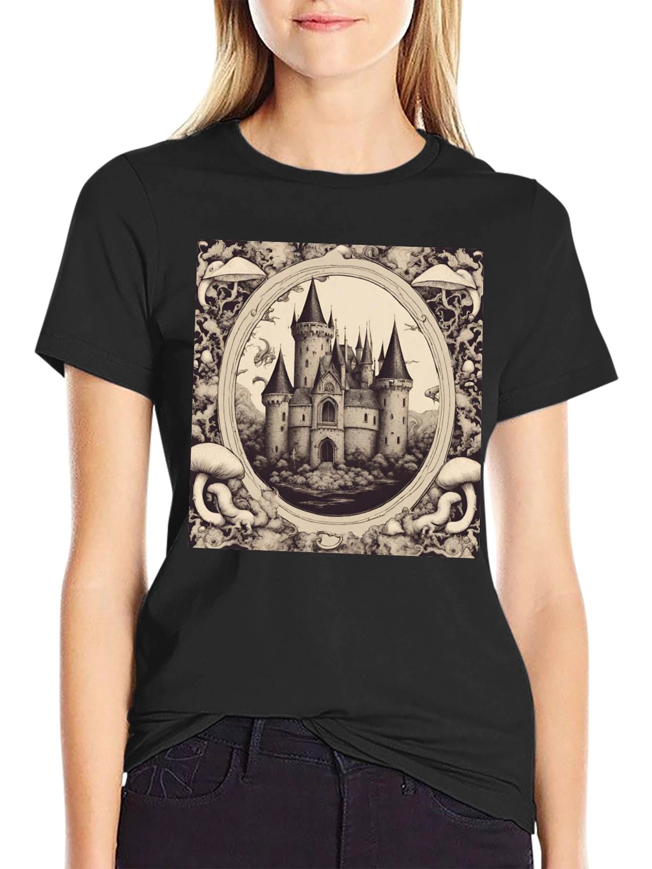 Black Castle Sketch Graphic Tee view 2
