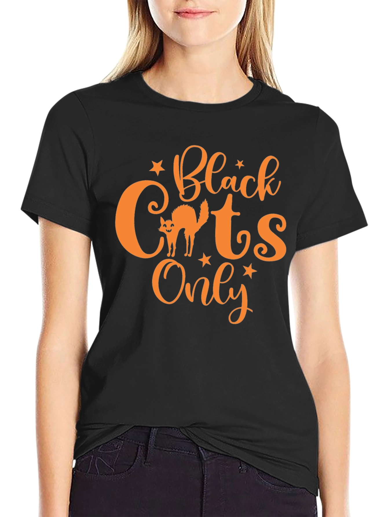 Black Black Cats Only T-Shirt - Halloween Tee view 2