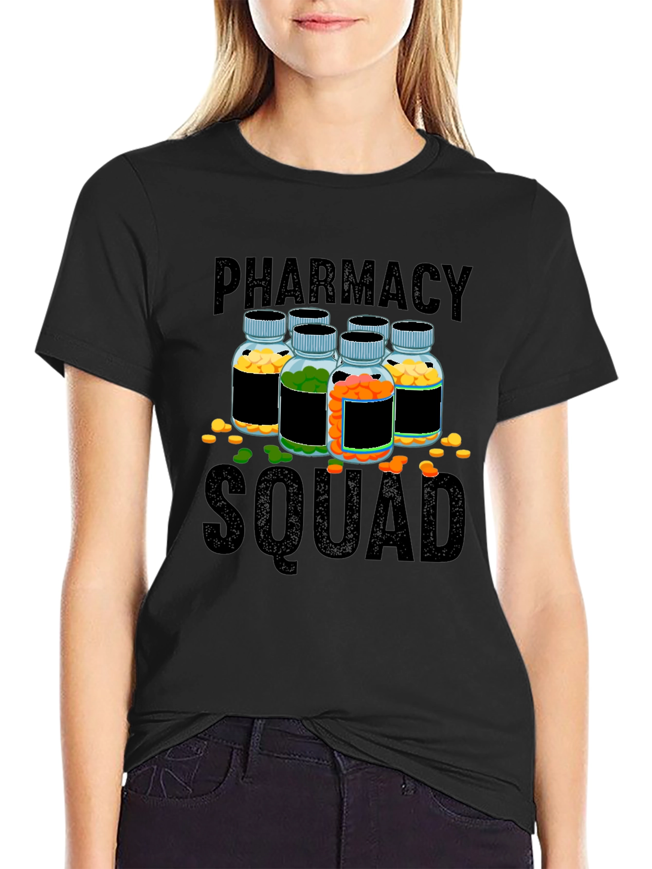 Black Pharmacy Squad T-Shirt - Pill Bottles Design view 2