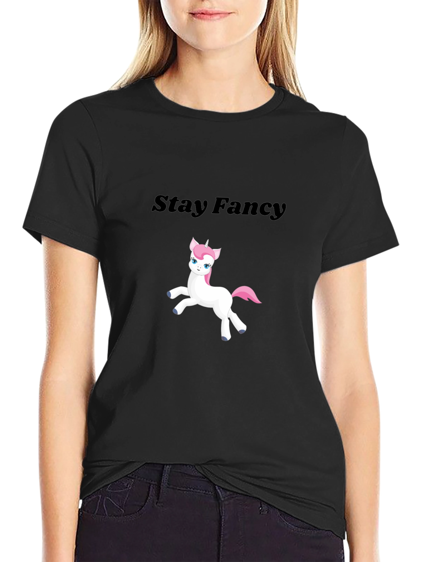 Black Stay Fancy Unicorn Graphic T-Shirt view 2