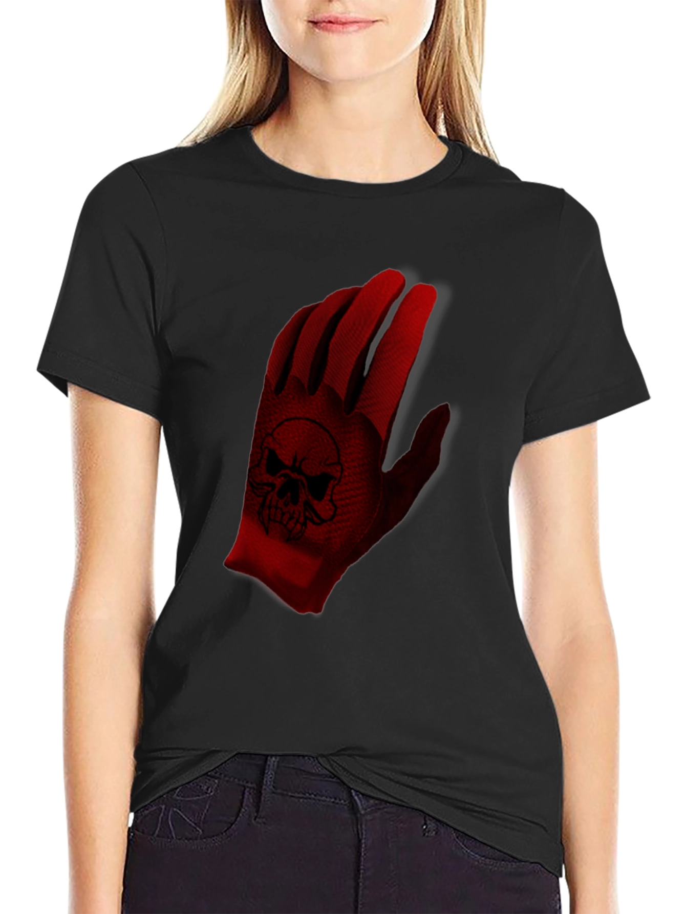 Black Skull Glove Graphic T-Shirt view 2