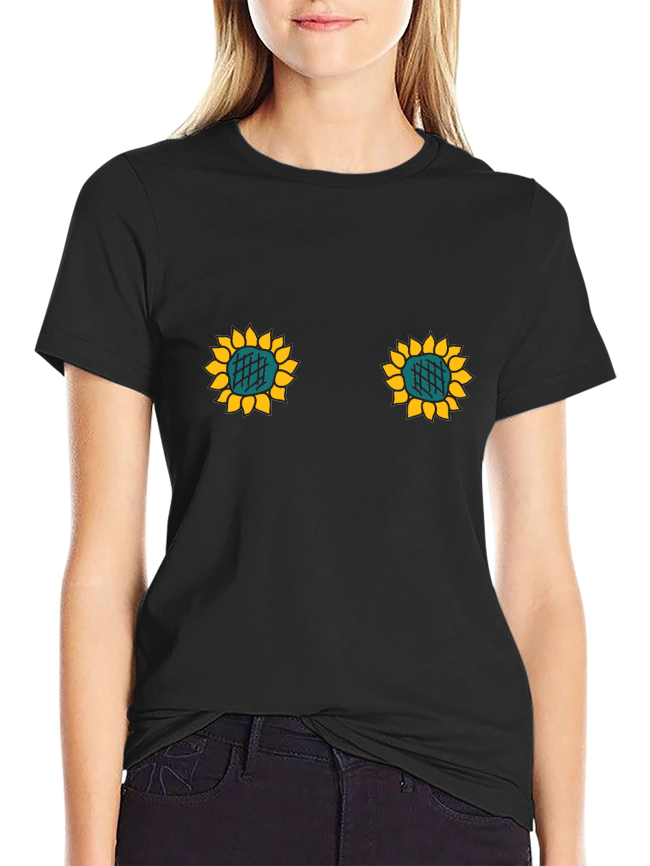 Black Sunflower T-Shirt - Funny Novelty Tee view 2