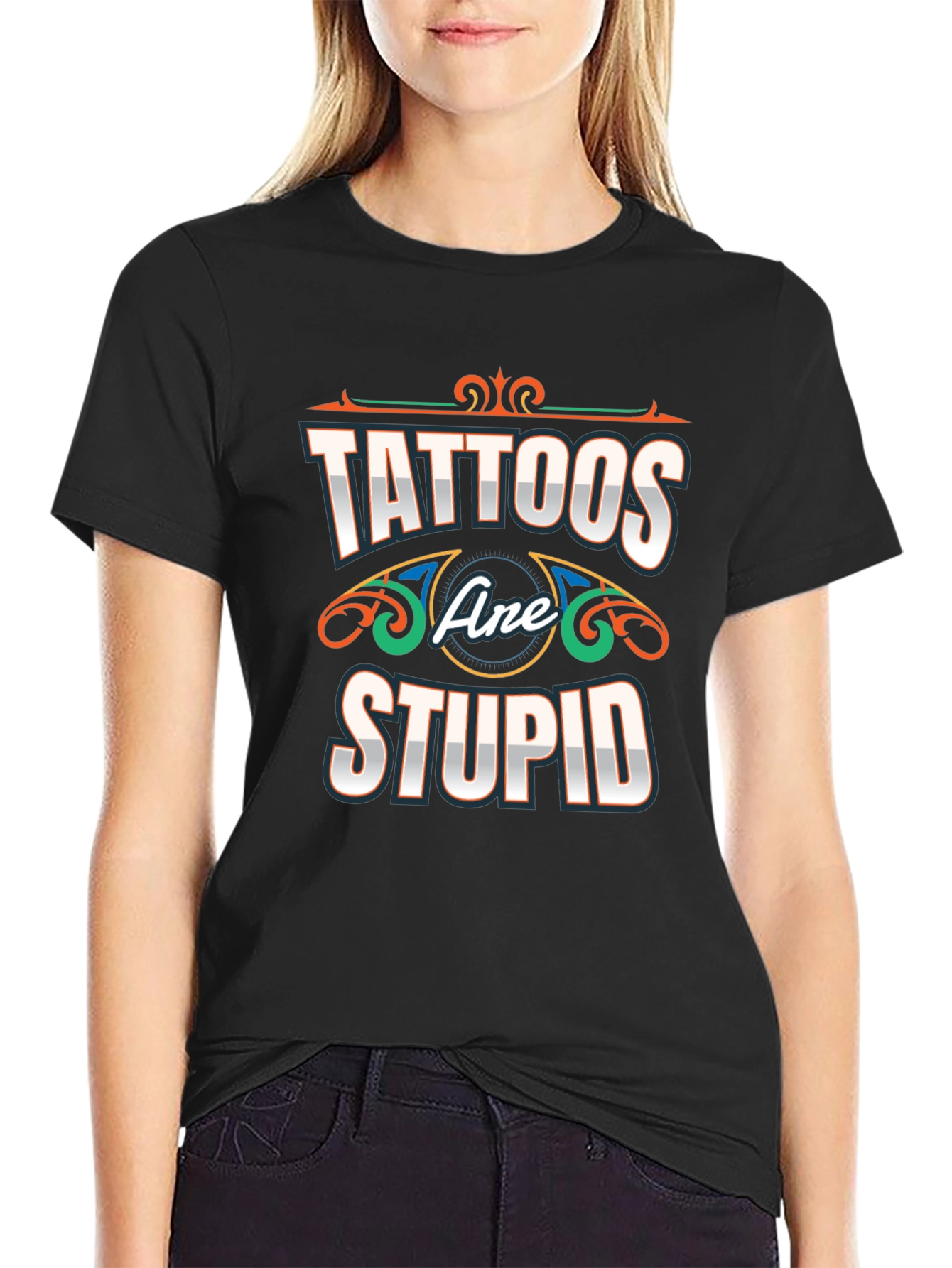 Black Tattoos Are Stupid T-Shirt - Novelty Graphic Tee view 2