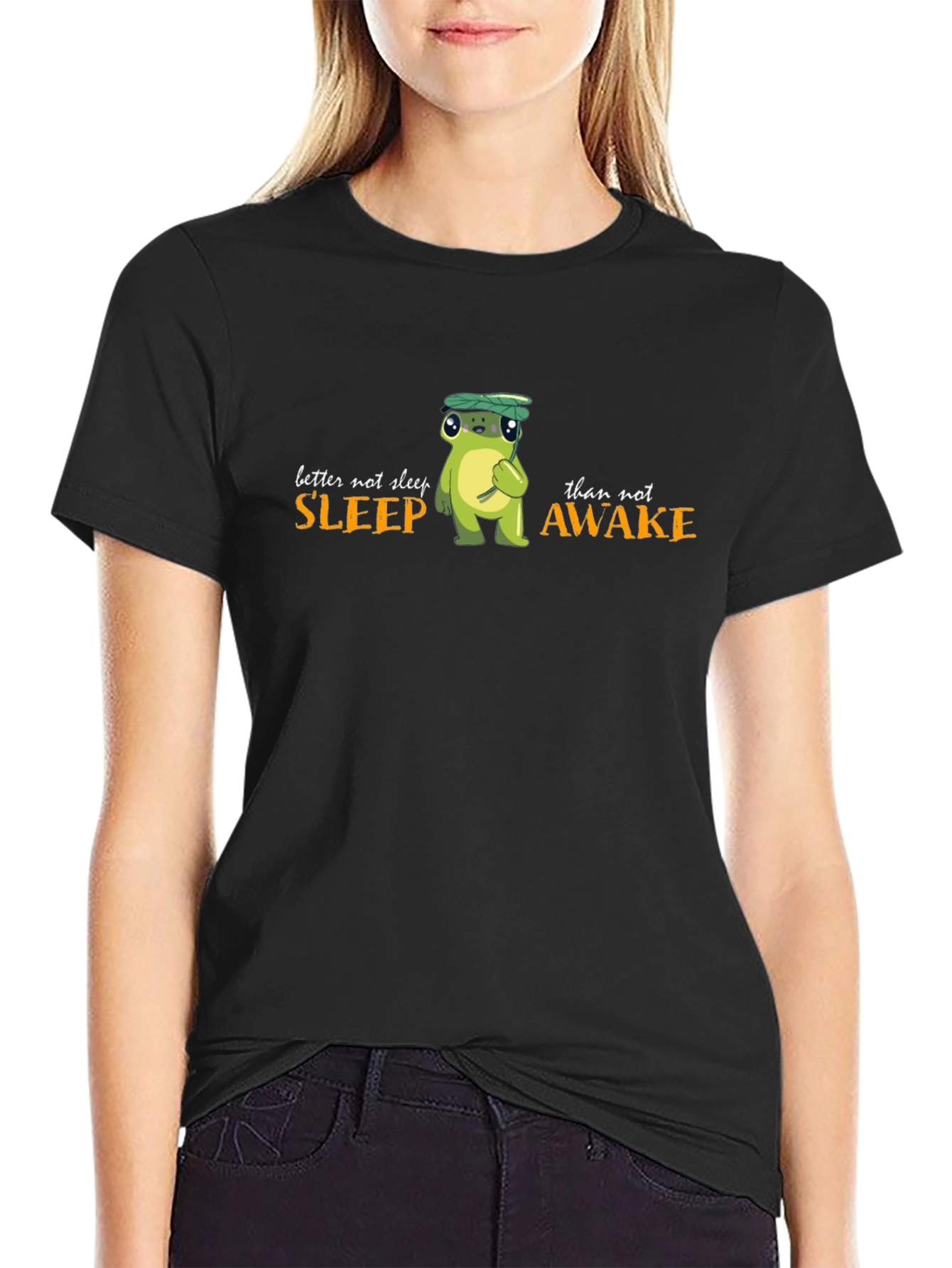 Black Better Not Sleep Frog Graphic Black T-Shirt view 2
