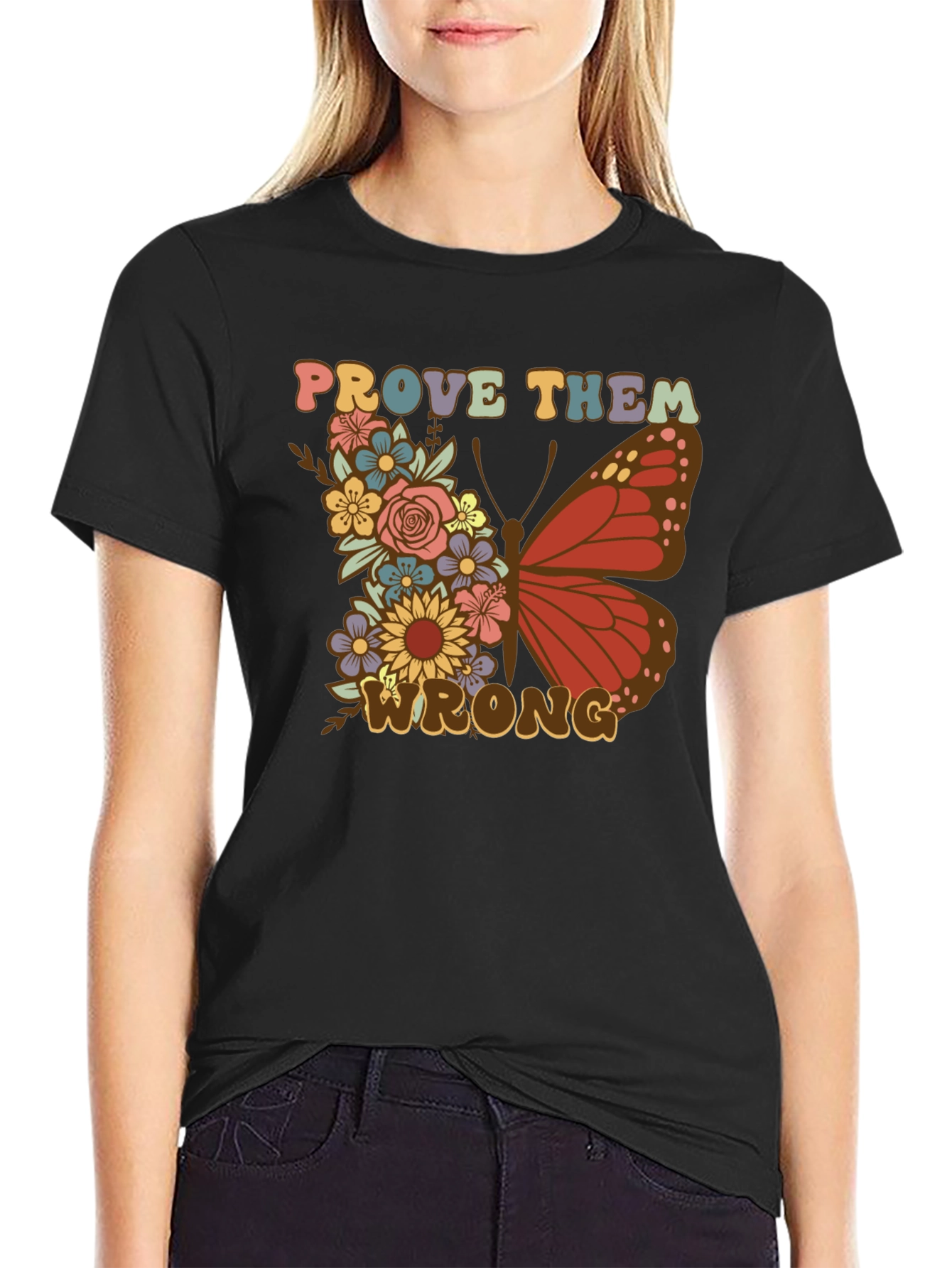 Black Floral Butterfly Prove Them Wrong Graphic Tee view 2