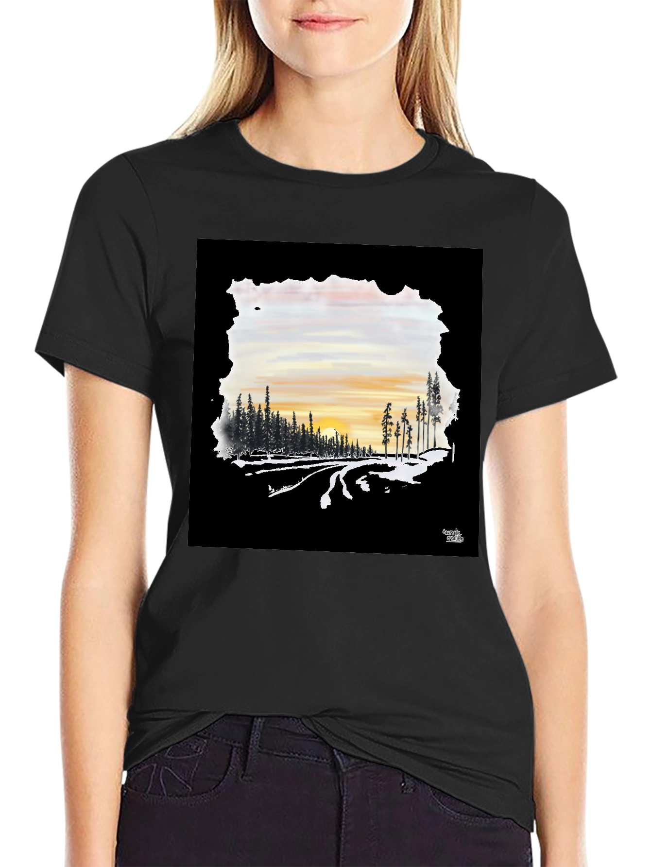 Black Sunset Road Black Graphic Tee view 2