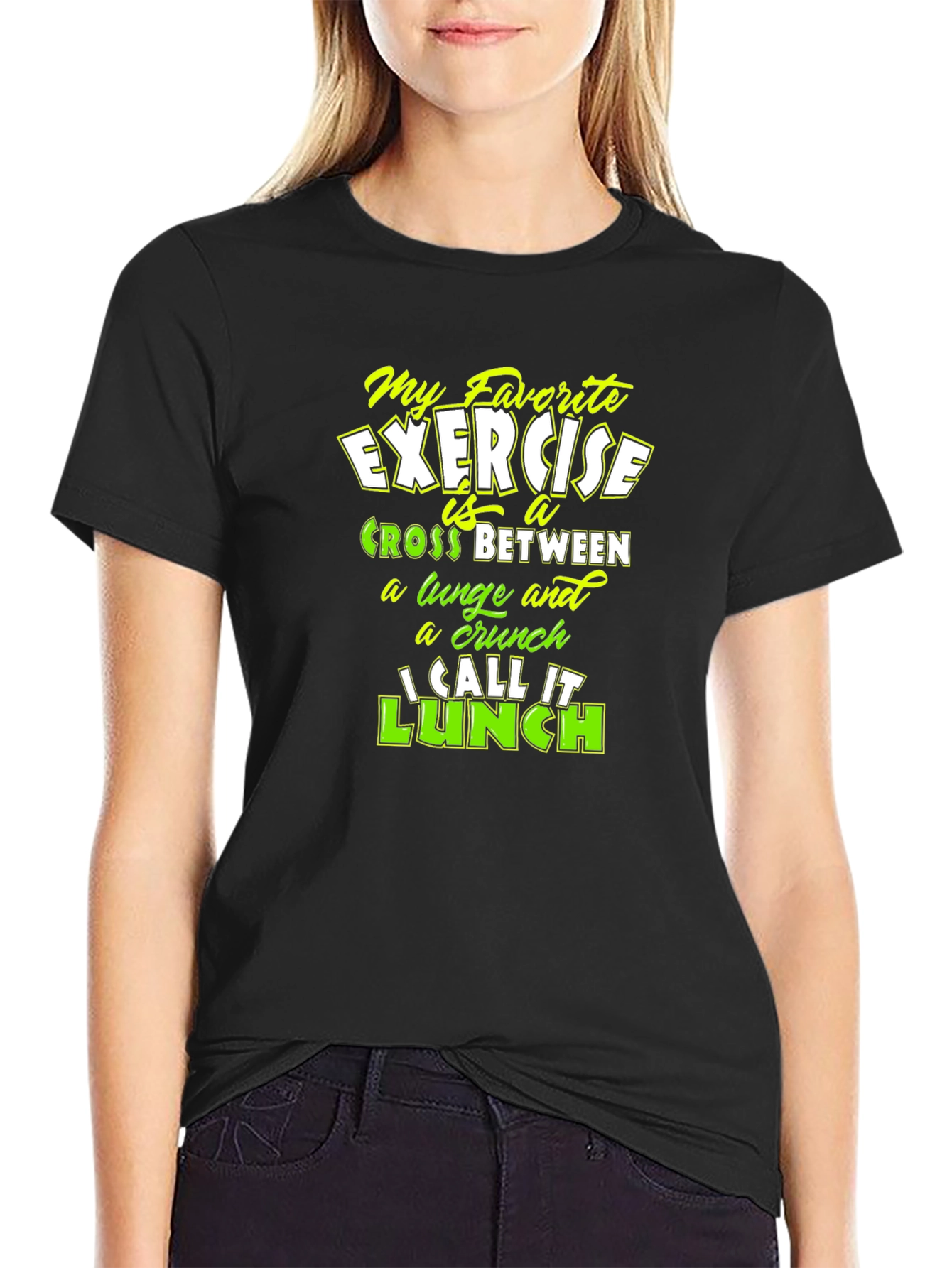 Black Funny Exercise Lunch Black T-Shirt view 2