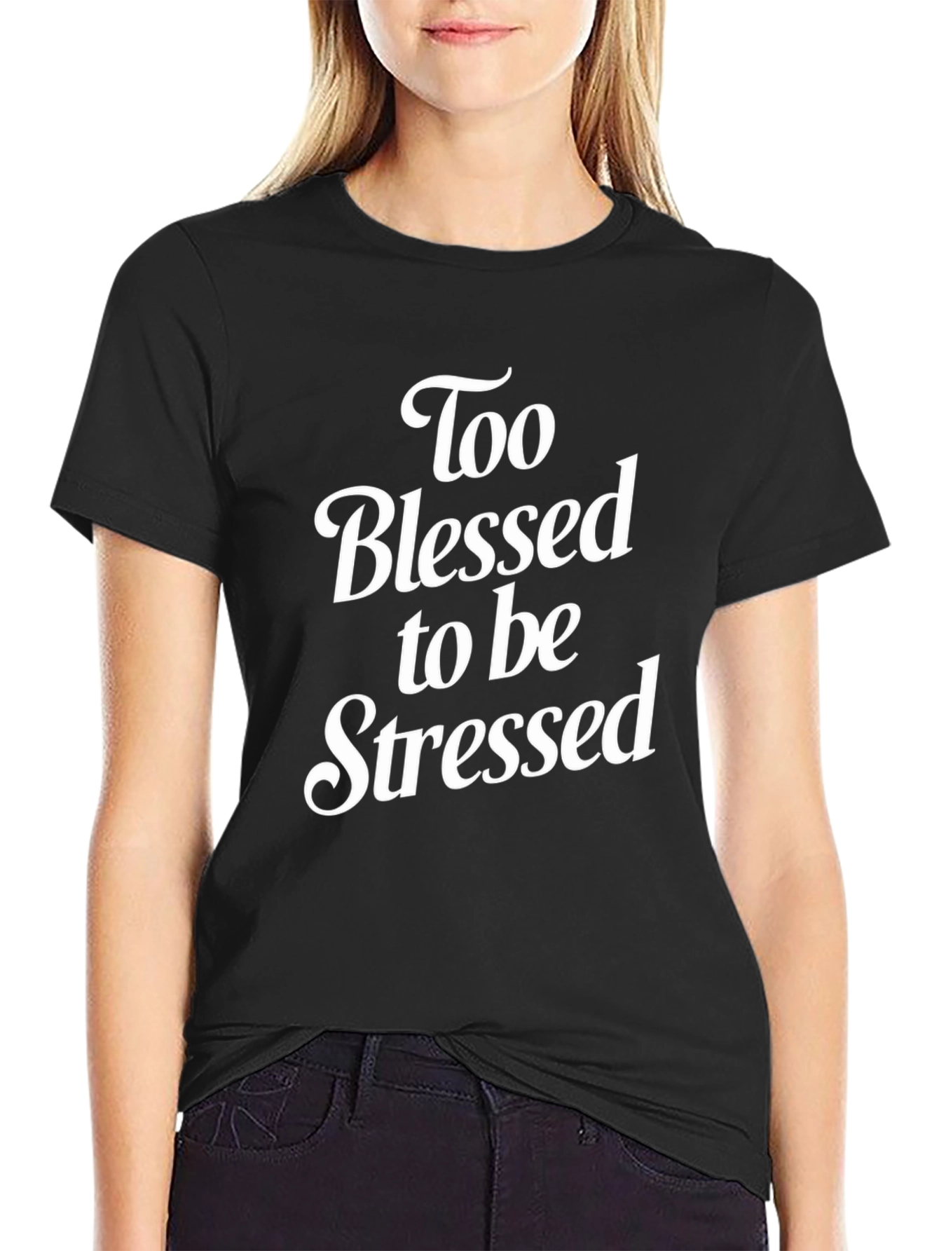 Black Too Blessed to be Stressed Graphic T-Shirt view 2