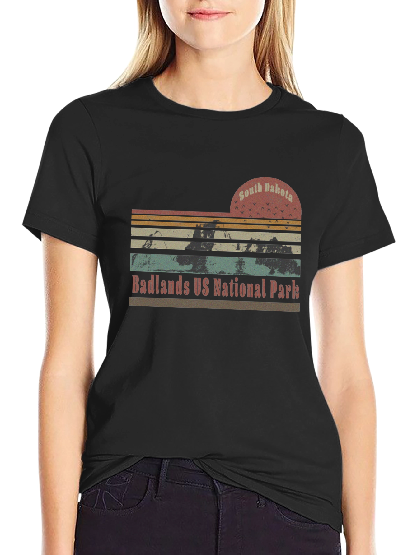 Black South Dakota Badlands National Park Retro T-Shirt view 2