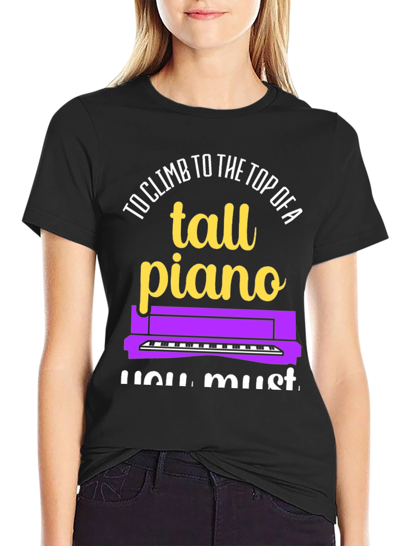 Black Tall Piano Graphic Tee - Musician's Novelty Shirt view 2