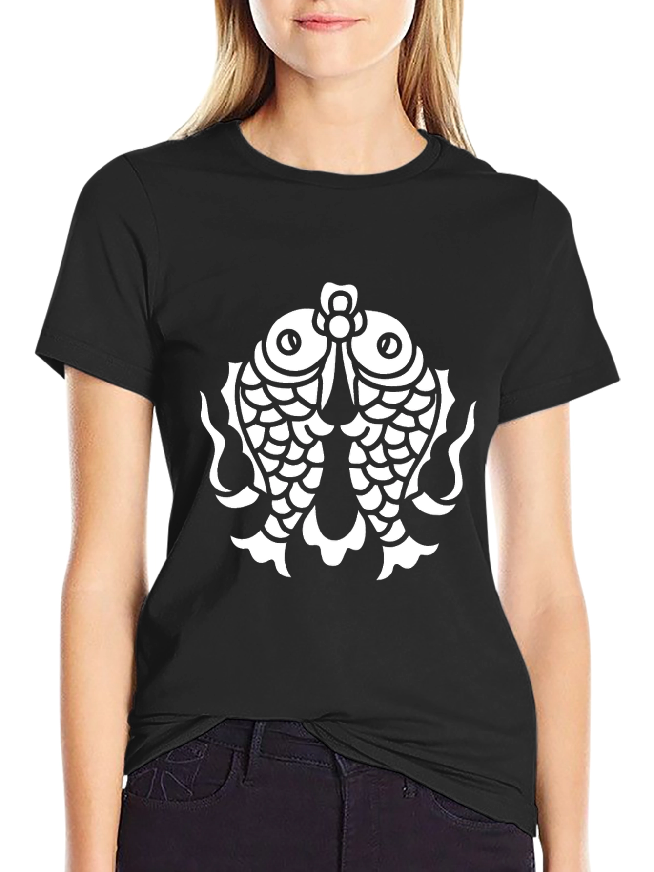 Black Koi Fish Graphic Tee - Black Cotton Blend view 2