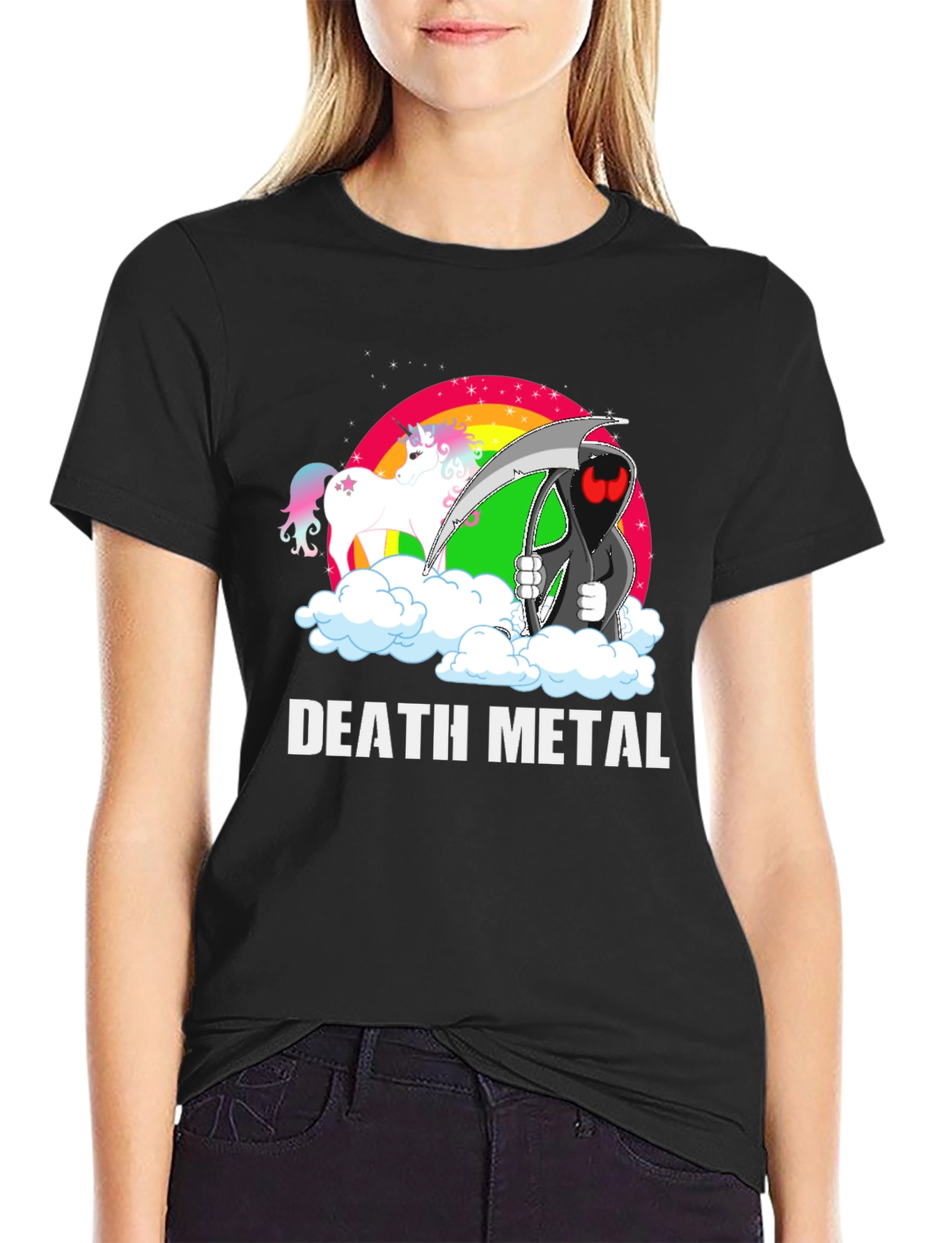 Black Death Metal Unicorn Graphic T-Shirt view 2
