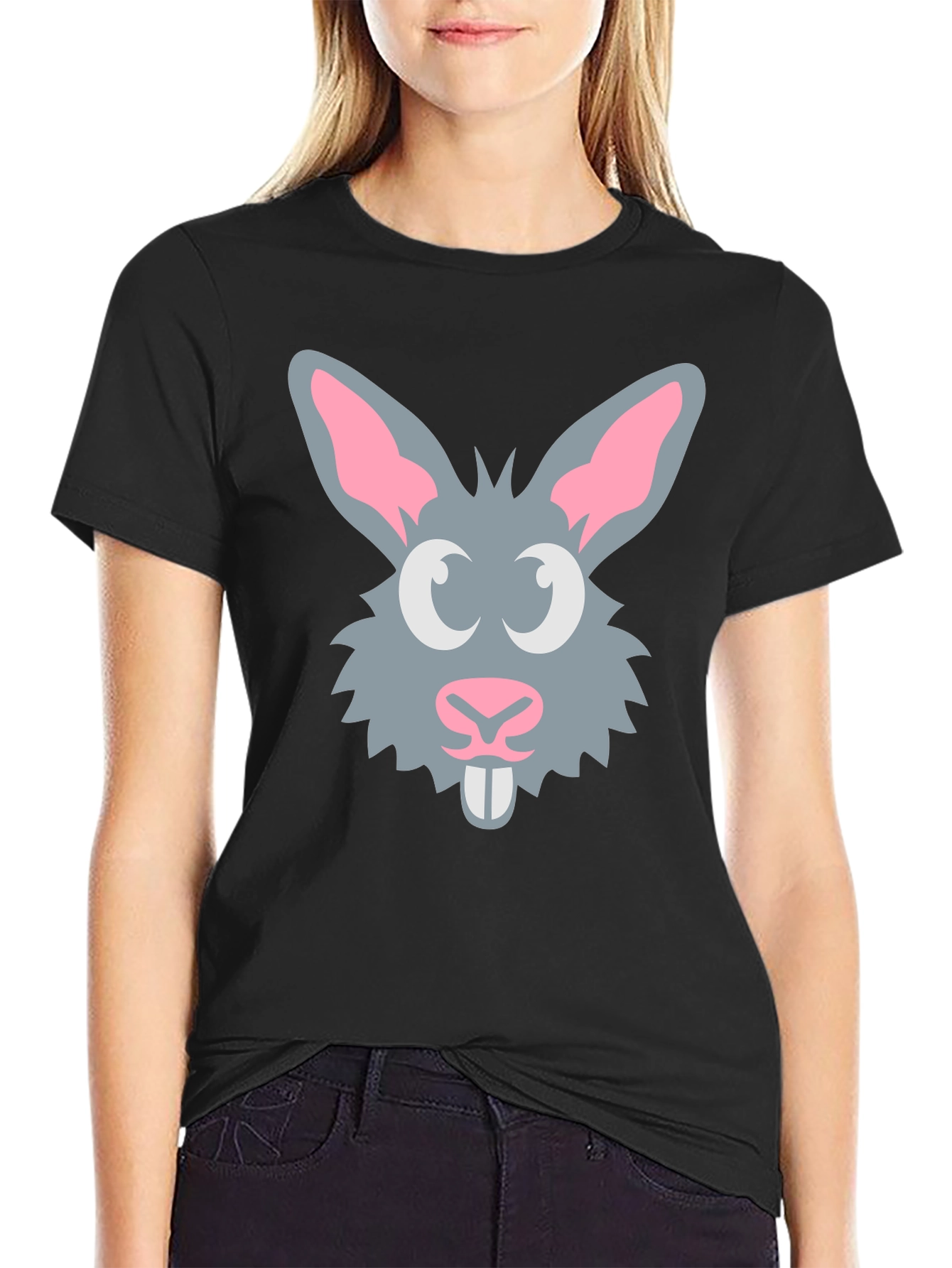 Black Bunny Graphic Tee - Fun Rabbit Design T-Shirt view 2