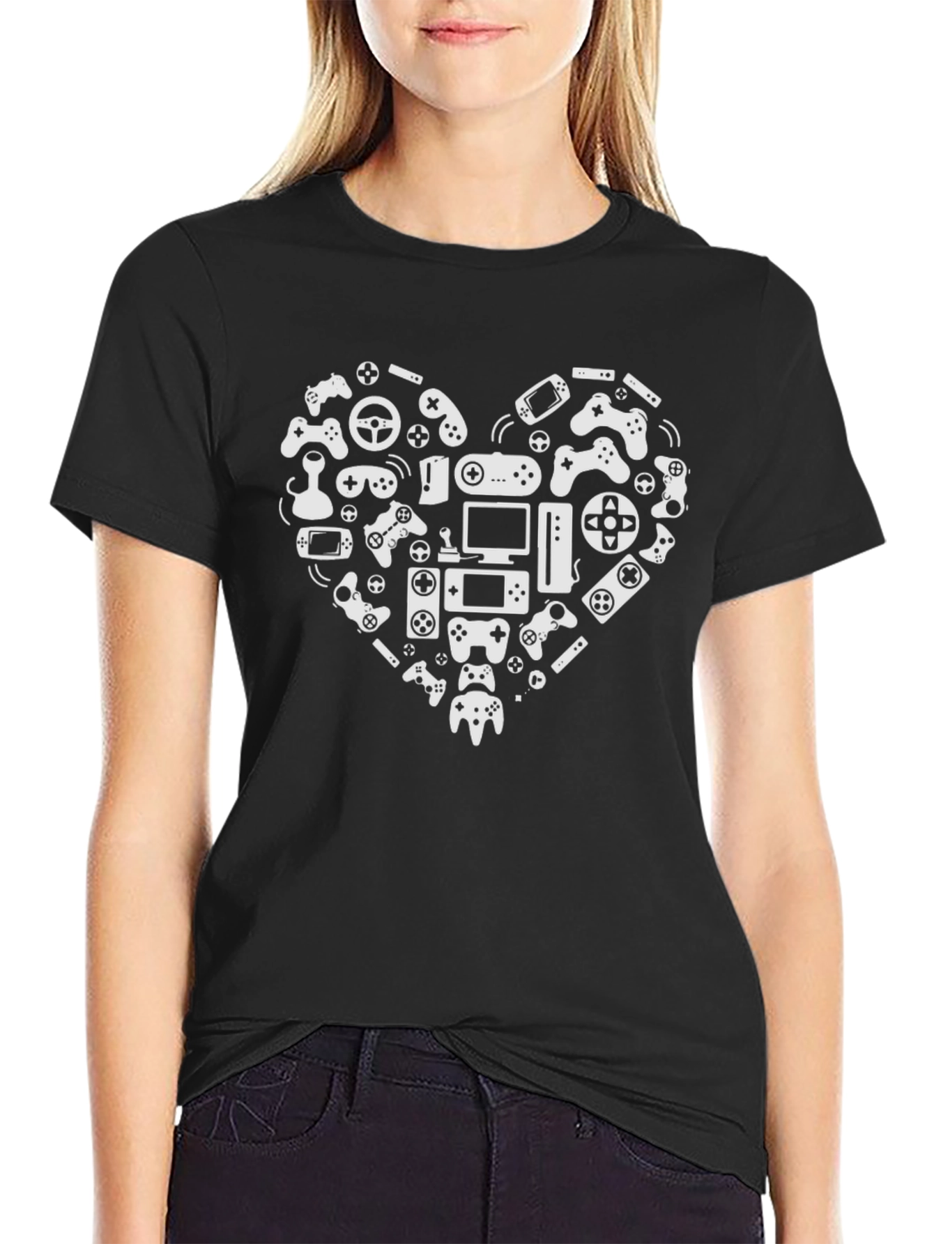 Black Gamer Heart T-Shirt - Black Cotton Tee view 2