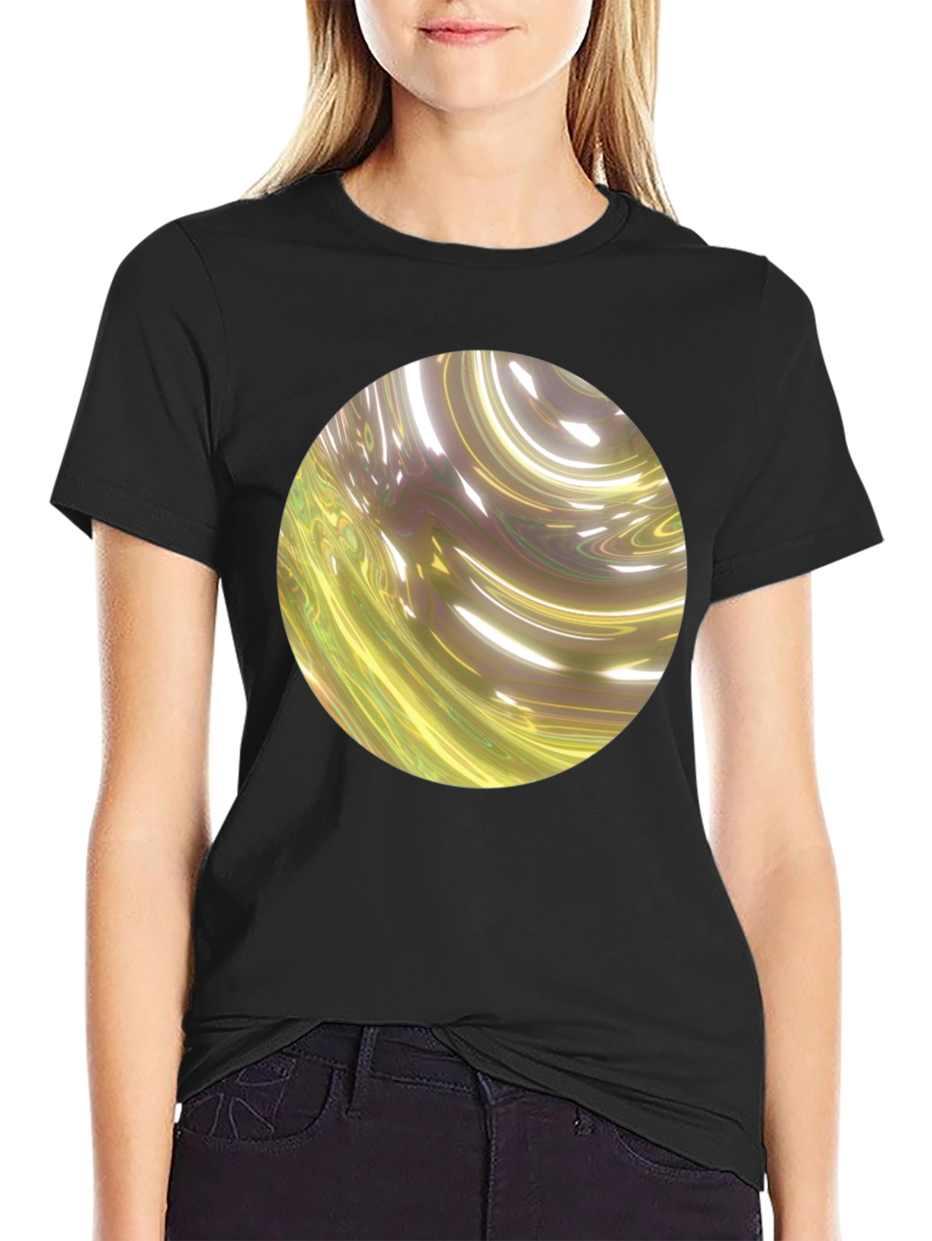Black Abstract Swirl Graphic Black T-Shirt view 2