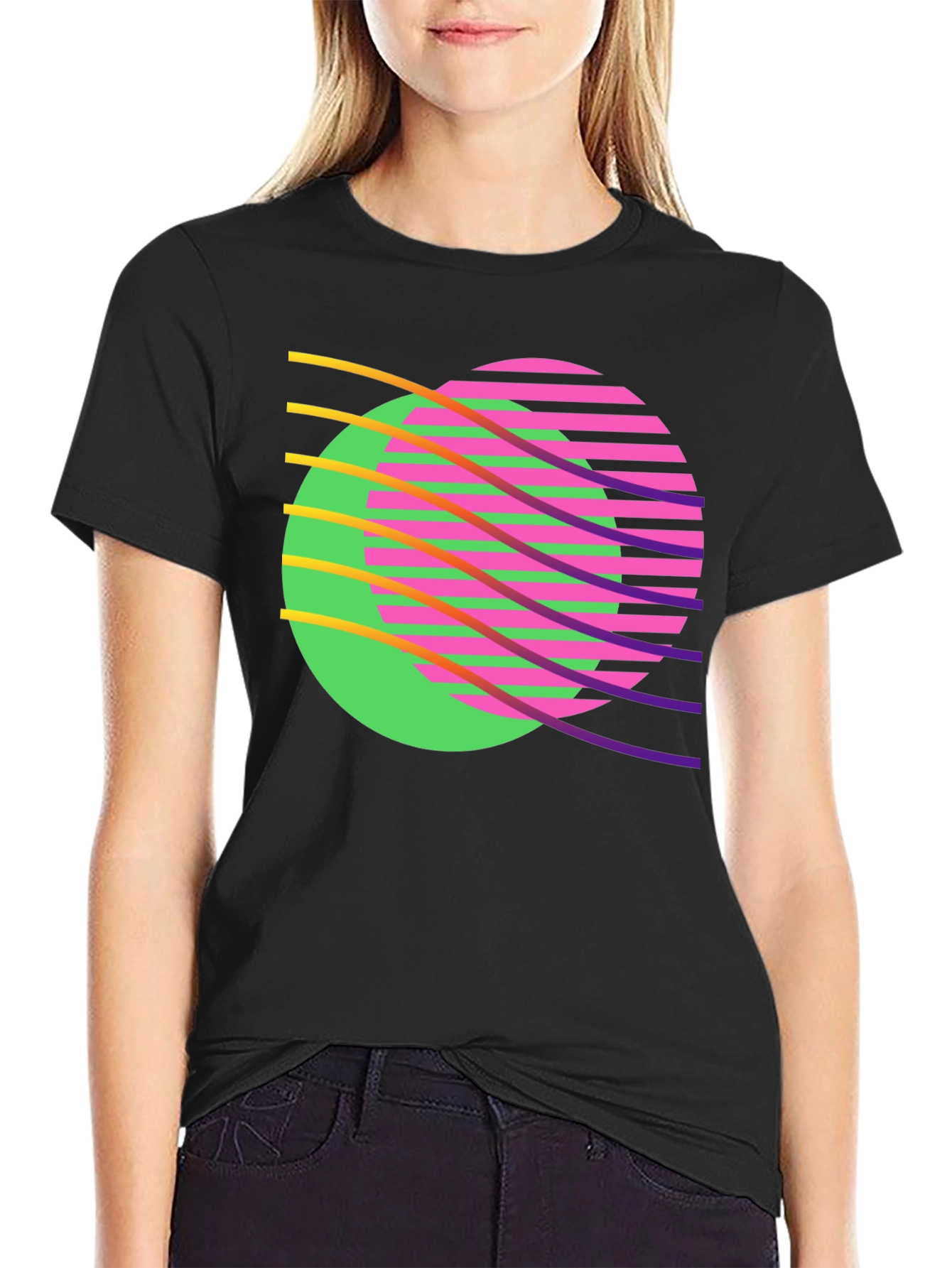 Black Retro Wave Graphic T-Shirt - Black view 2