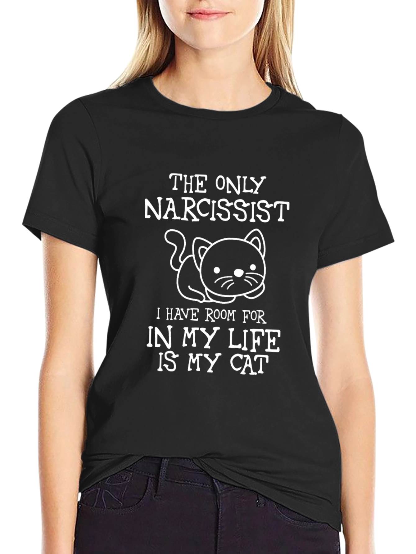 Black The Only Narcissist Cat T-Shirt view 2