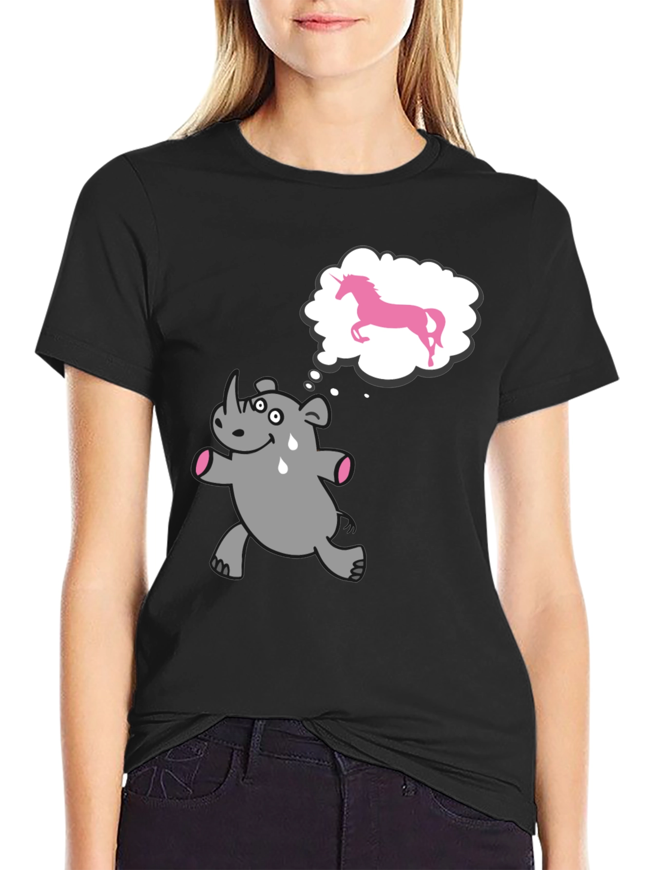 Black Funny Rhino Unicorn Dream Black T-Shirt view 2