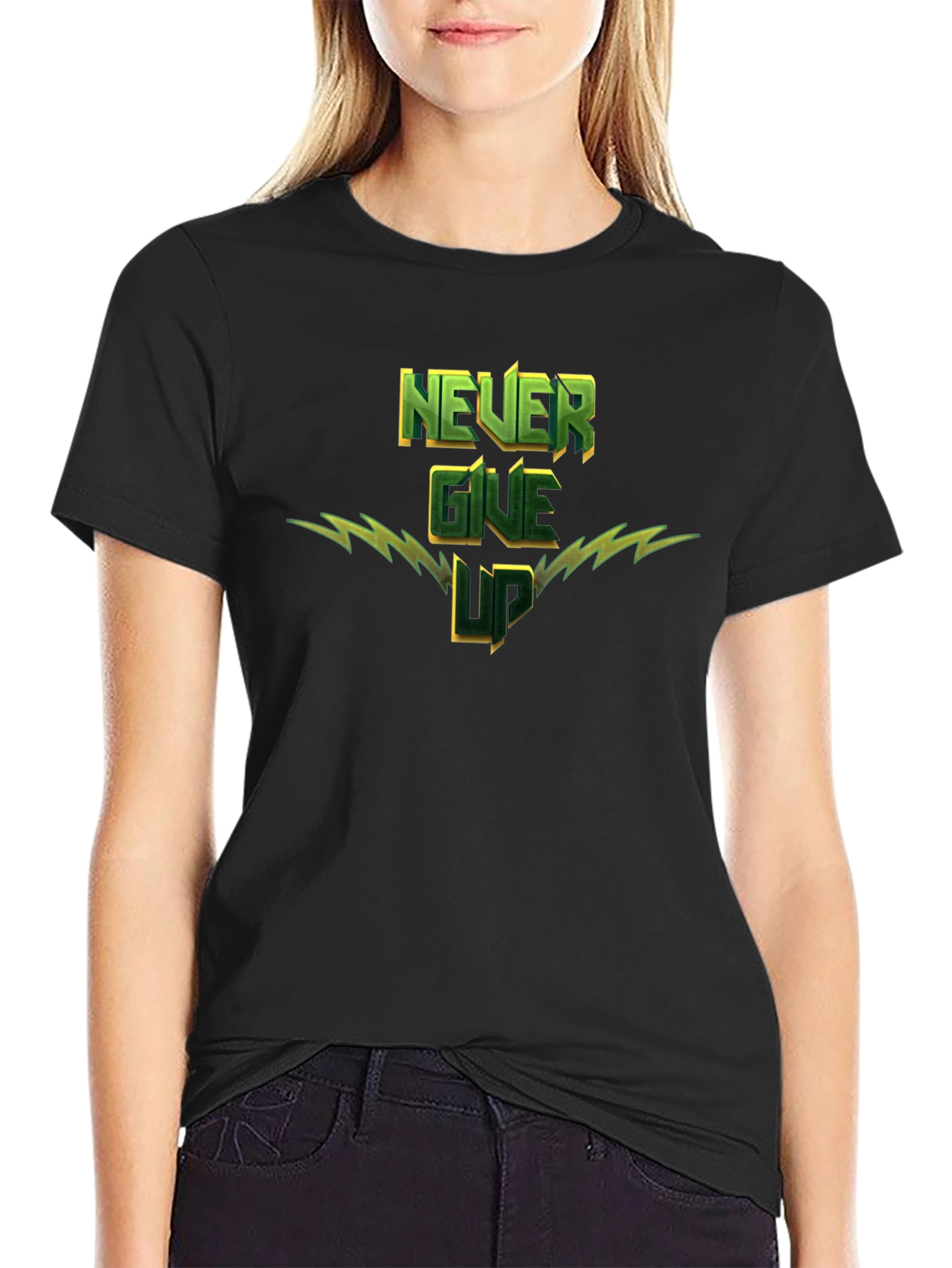 Black Never Give Up Graphic T-Shirt - Motivational Tee view 2