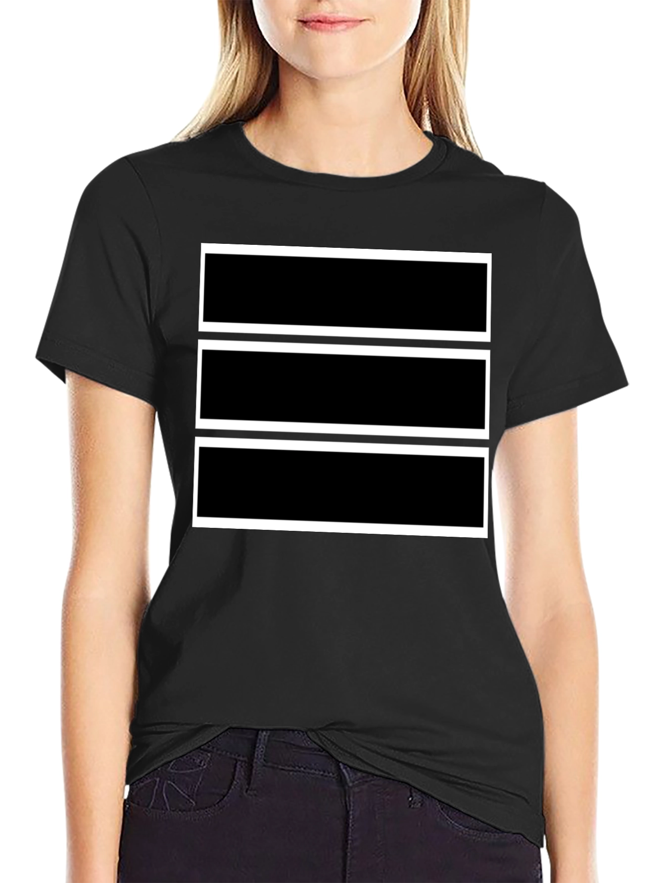 Black Black Tee with Bold Rectangular Design view 2
