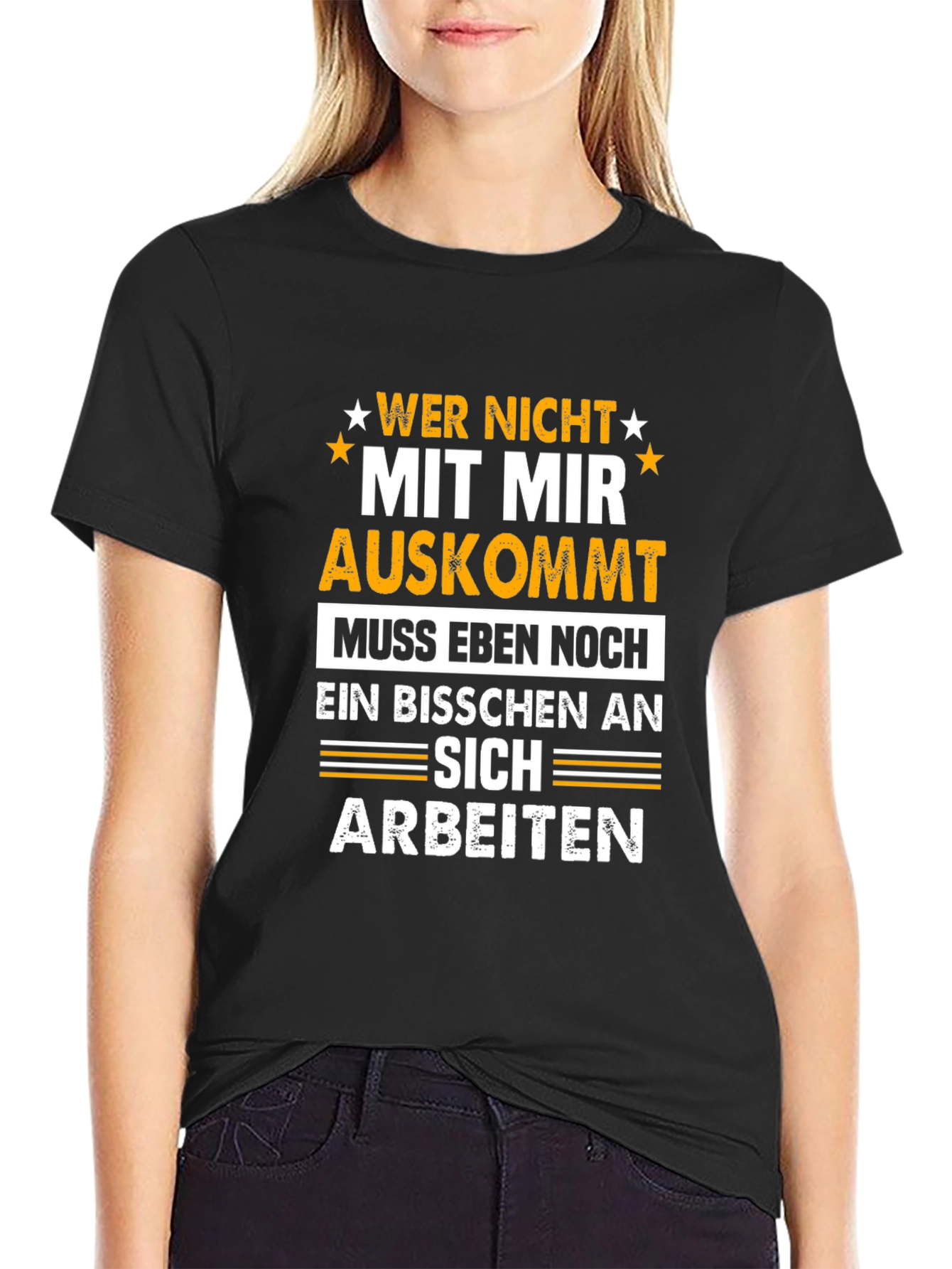 Black Wer Nicht Mit Mir Auskommt T-Shirt Funny German Sarcasm view 2