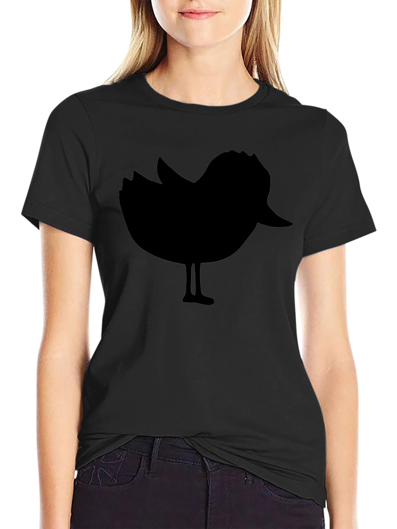 Black Black T-Shirt with Silhouette Bird Design view 2