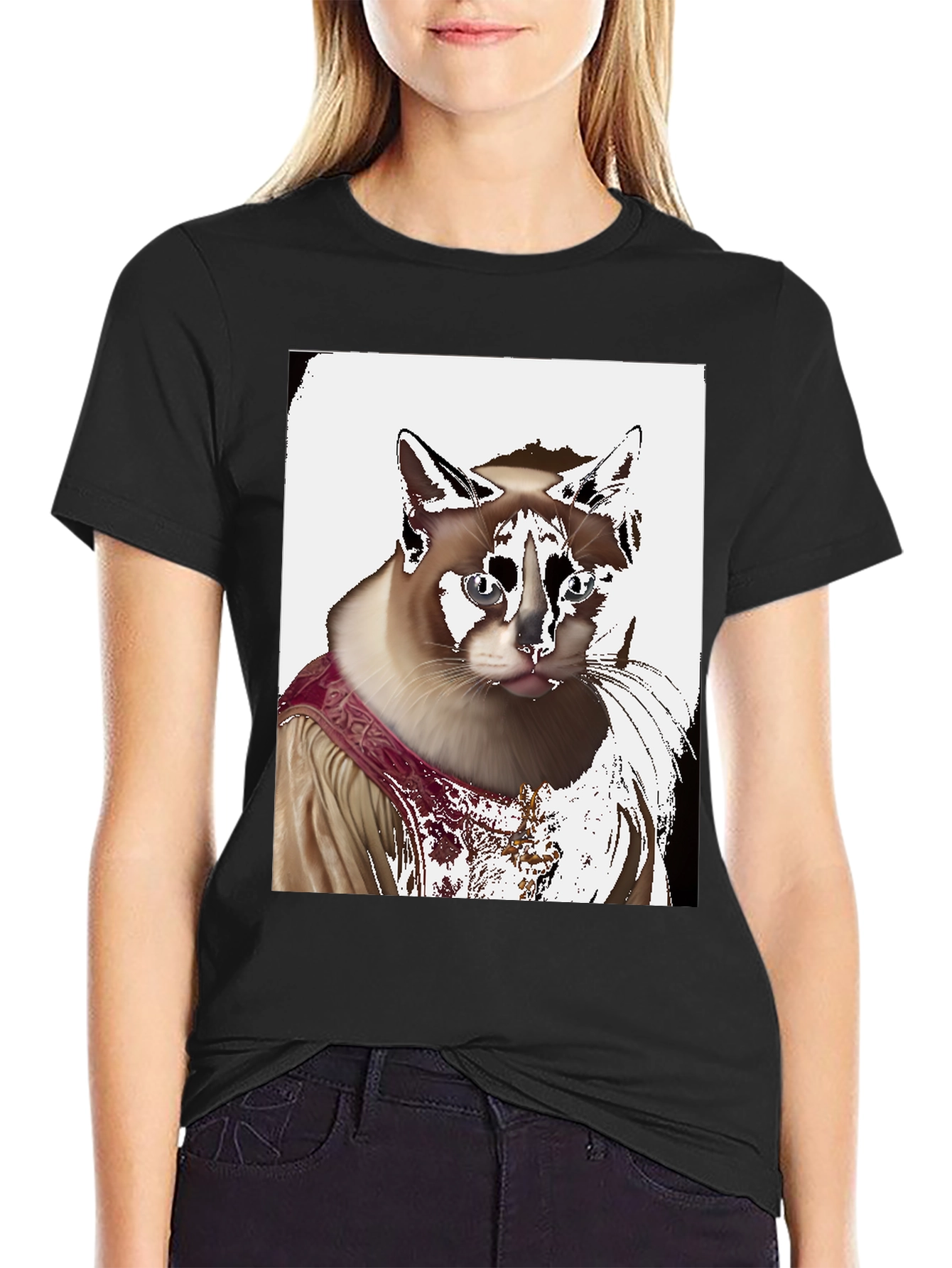 Black Regal Cat Portrait T-Shirt view 2