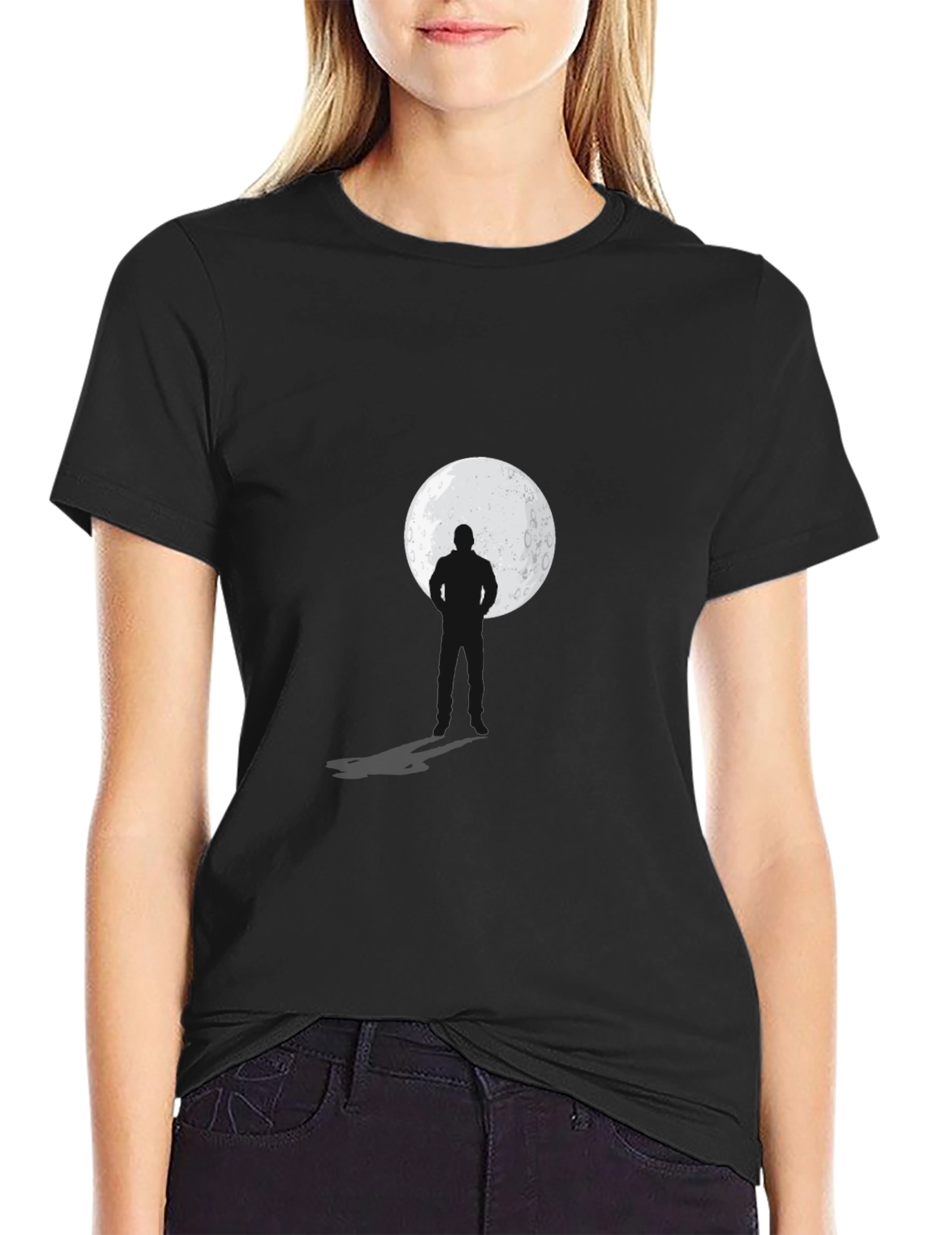 Black Silhouette Moon Graphic Black T-Shirt view 2