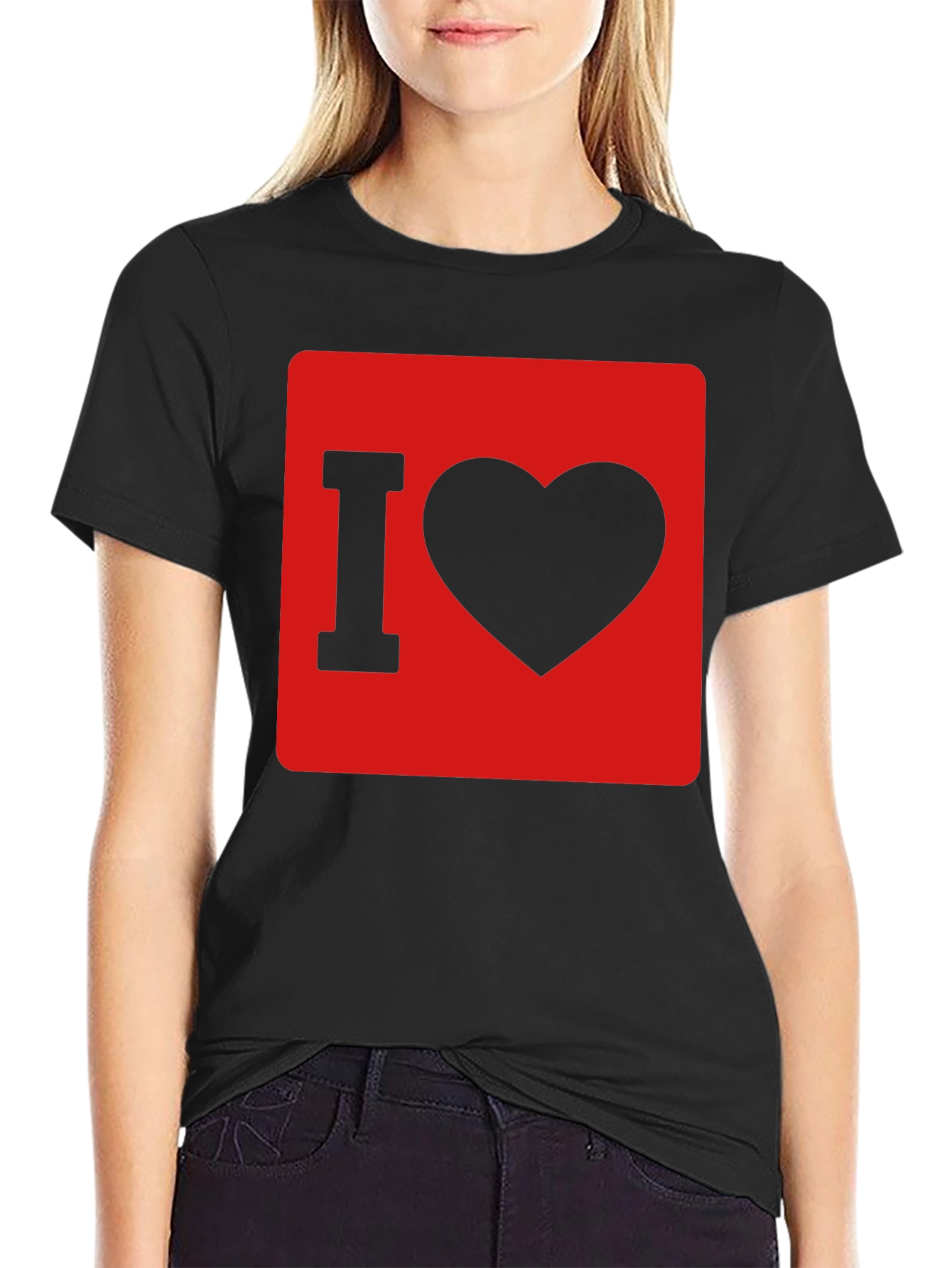 Black I Love Heart Graphic T-Shirt - Black Cotton Tee view 2