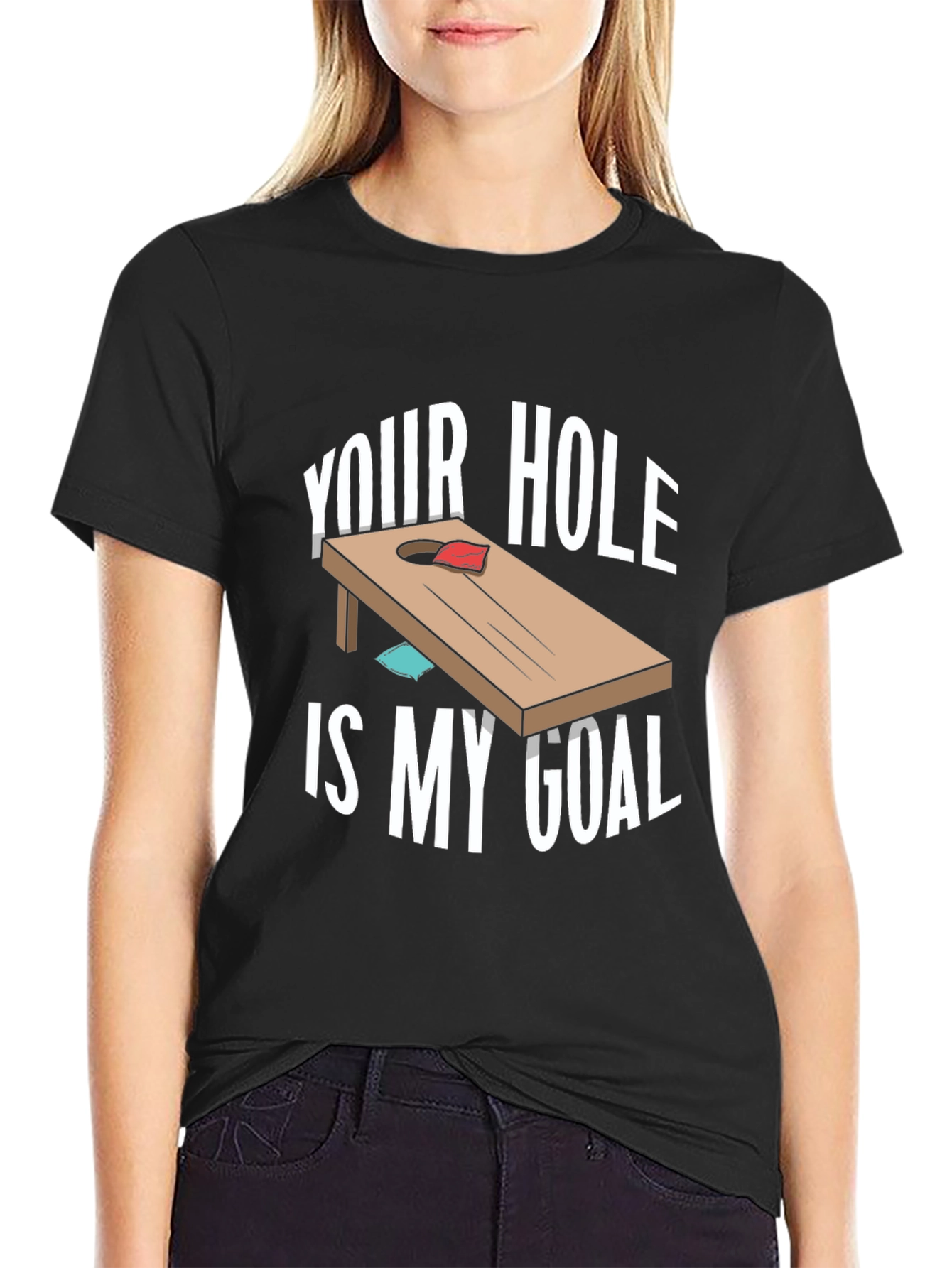 Black Your Hole Is My Goal Cornhole T-Shirt view 2