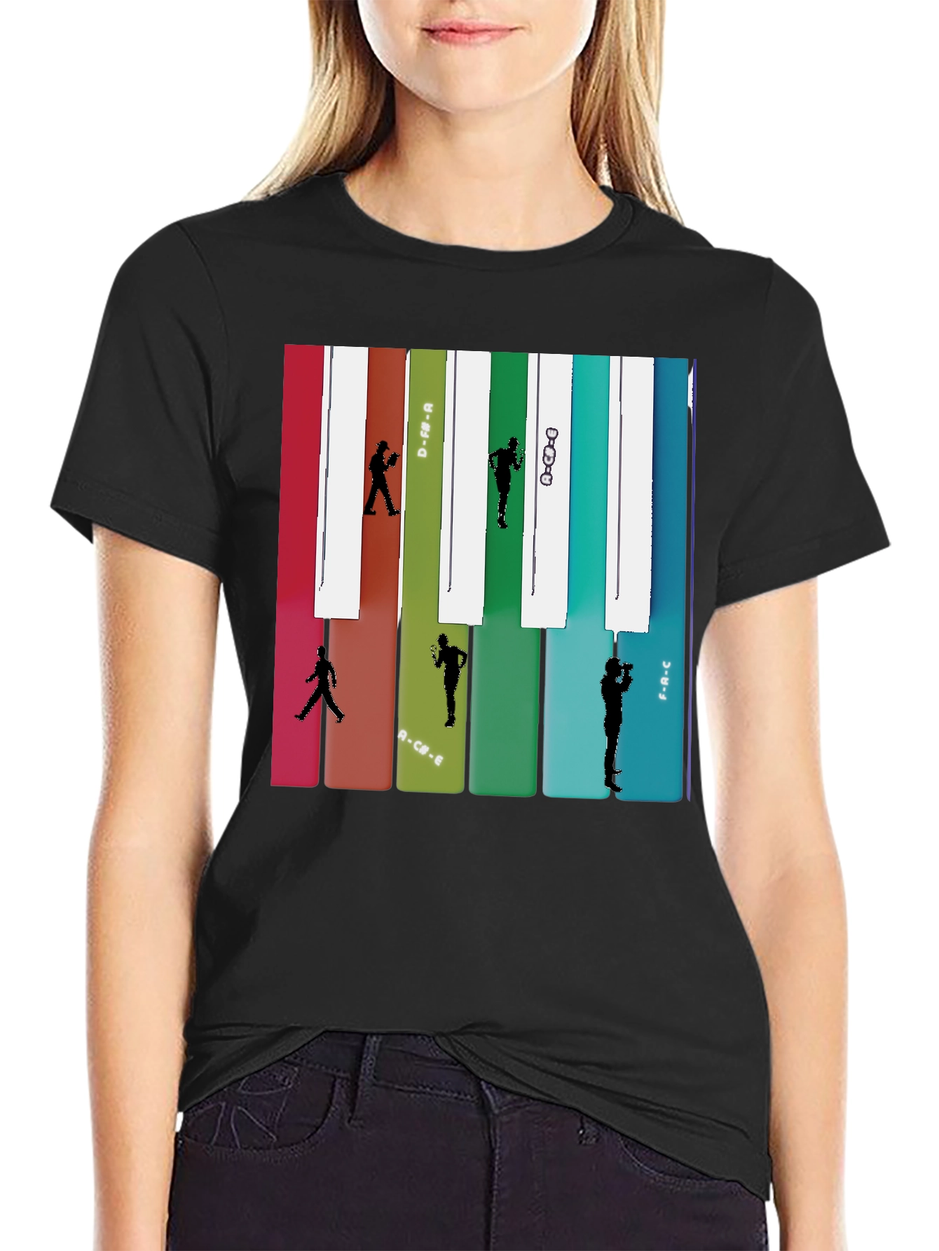 Black Music Note Piano Keys Runner T-Shirt view 2