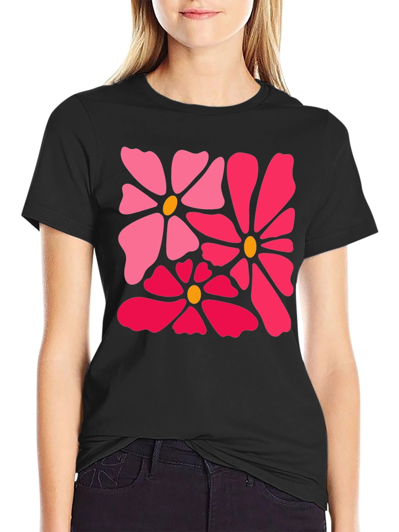 Black Floral Graphic Black T-Shirt view 2