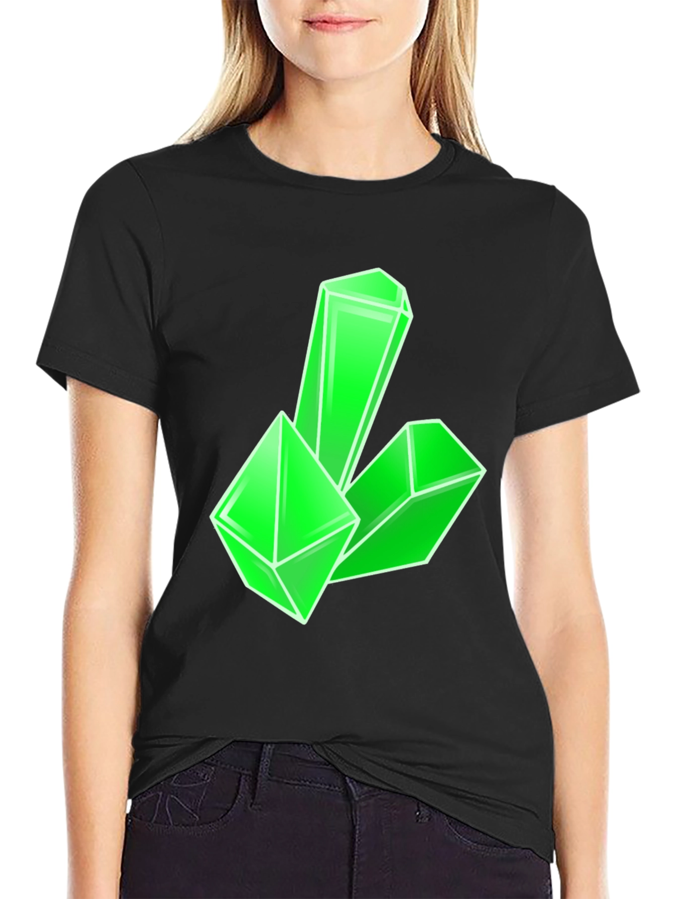 Black Geometric Green Crystal Graphic Tee - Modern Style view 2