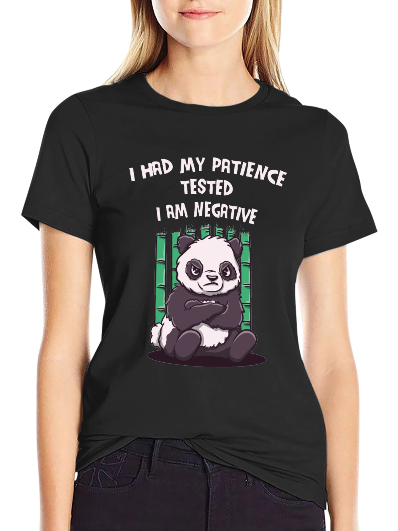 Black Patience Tested Panda Graphic T-Shirt view 2