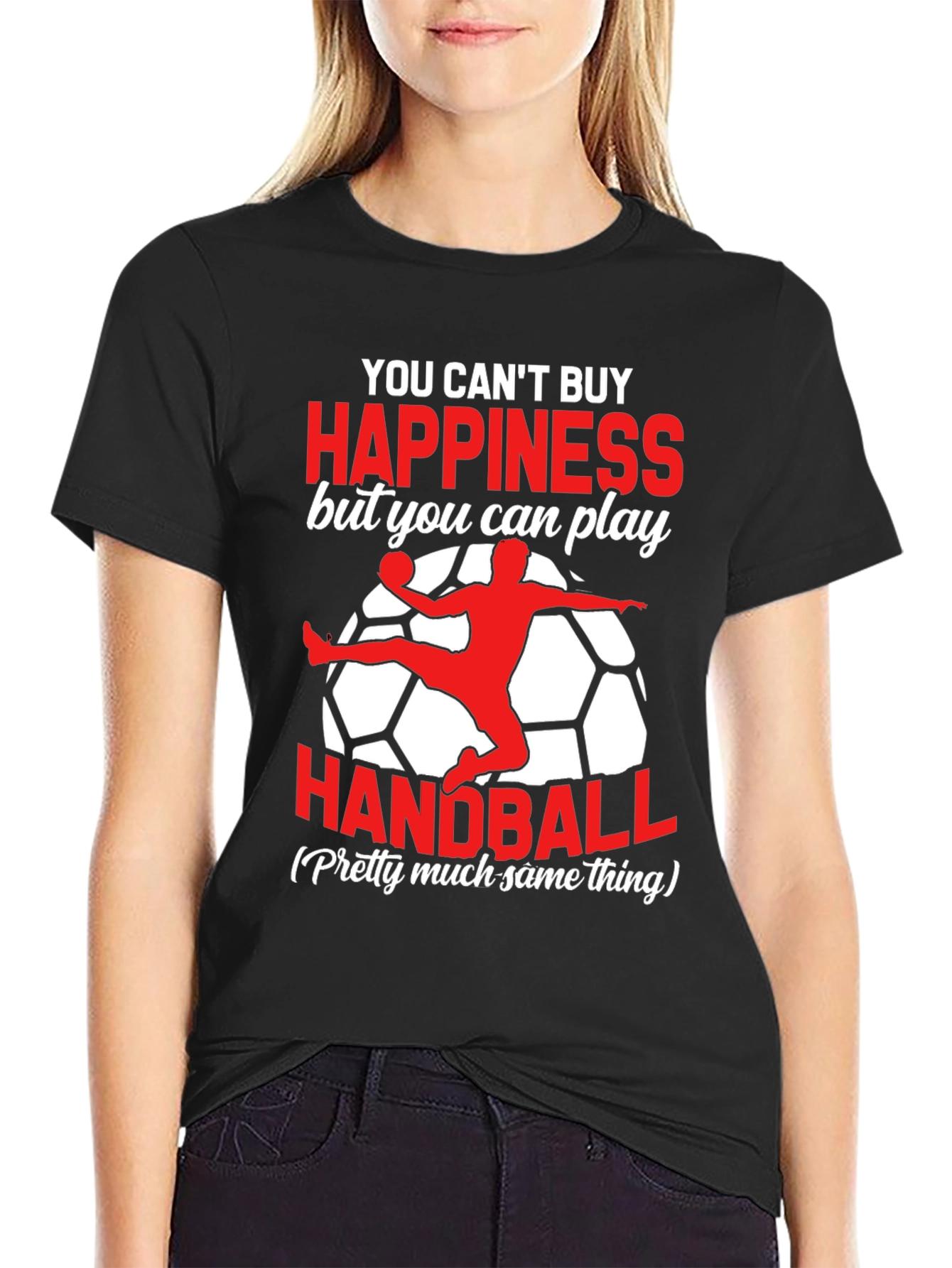Black Funny Handball T-Shirt - Can't Buy Happiness view 2
