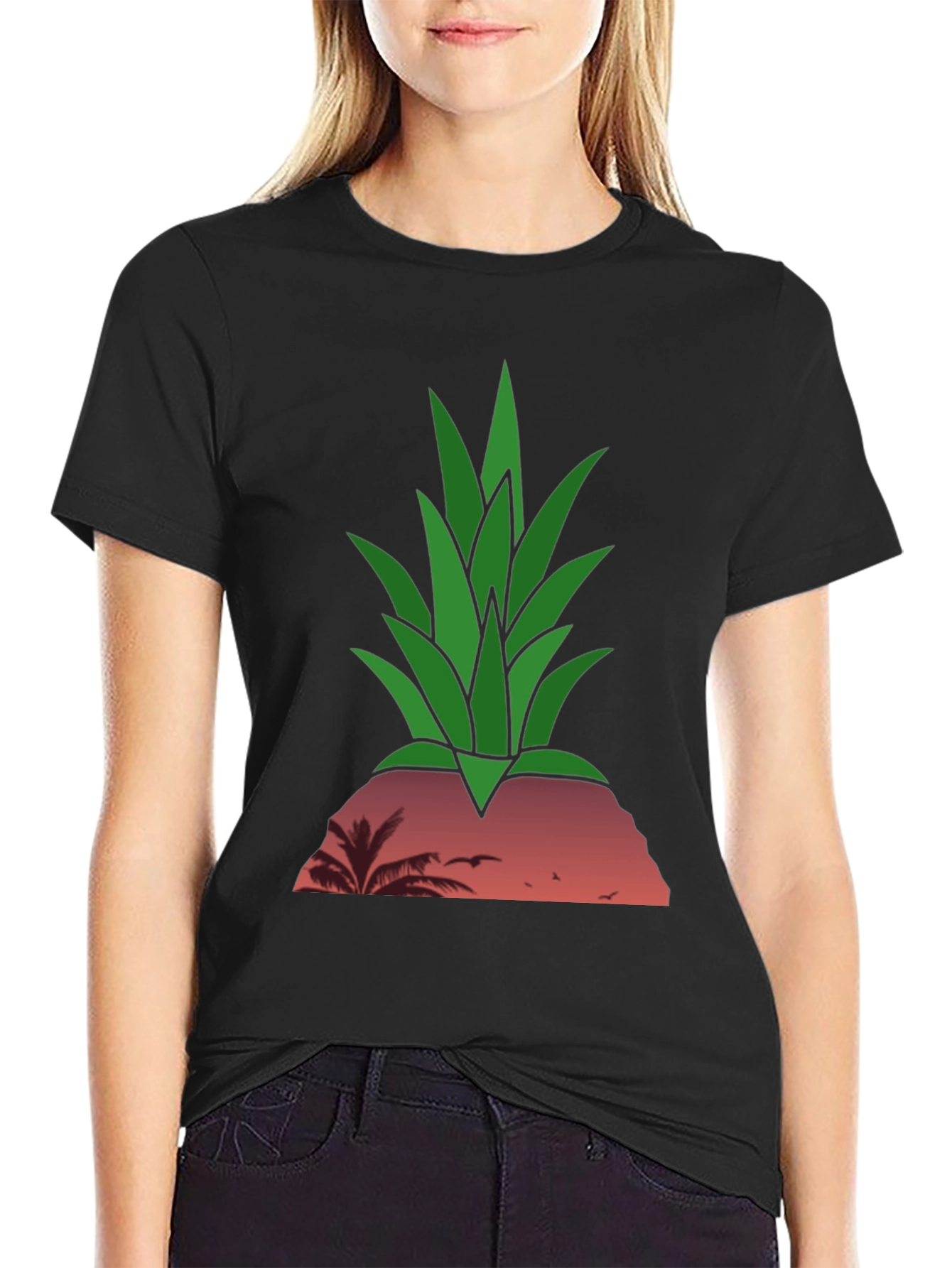 Black Tropical Pineapple Sunset T-Shirt view 2