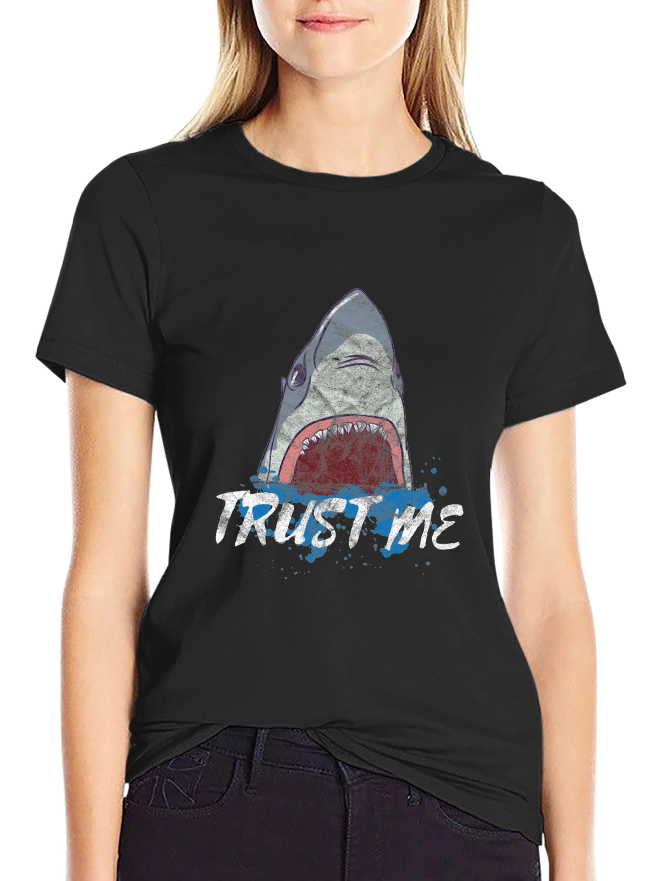 Black Trust Me Shark Graphic Tee view 2