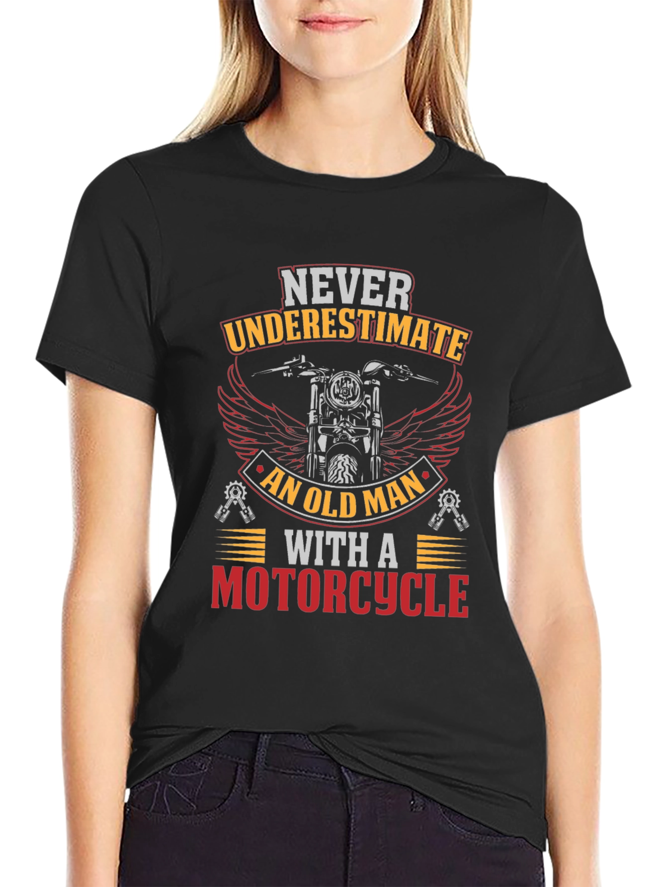 Black Never Underestimate Old Man Motorcycle Graphic T-Shirt view 2