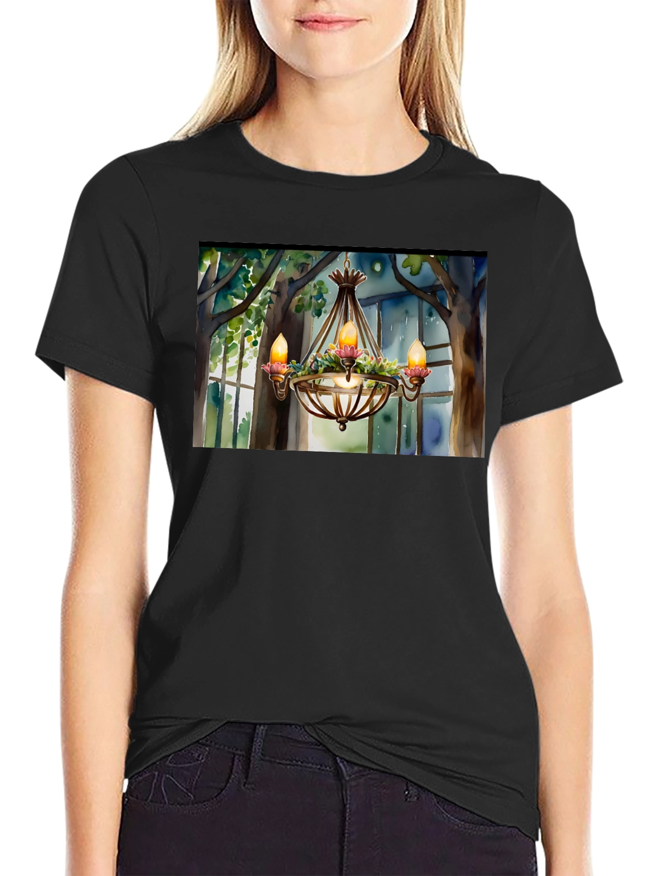 Black Chandelier T-Shirt - Elegant Design view 2