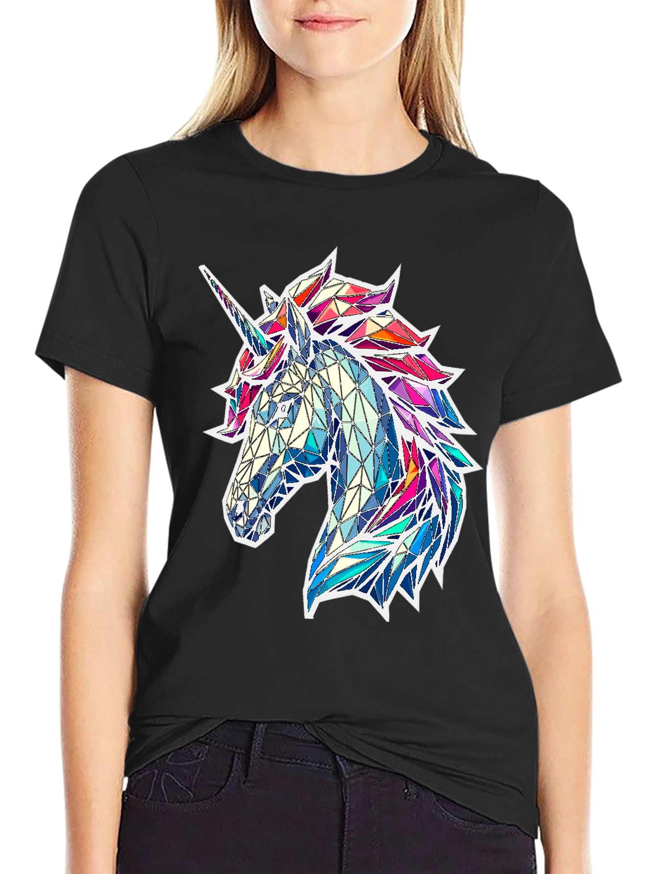 Black Geometric Unicorn Graphic Tee - Black view 2