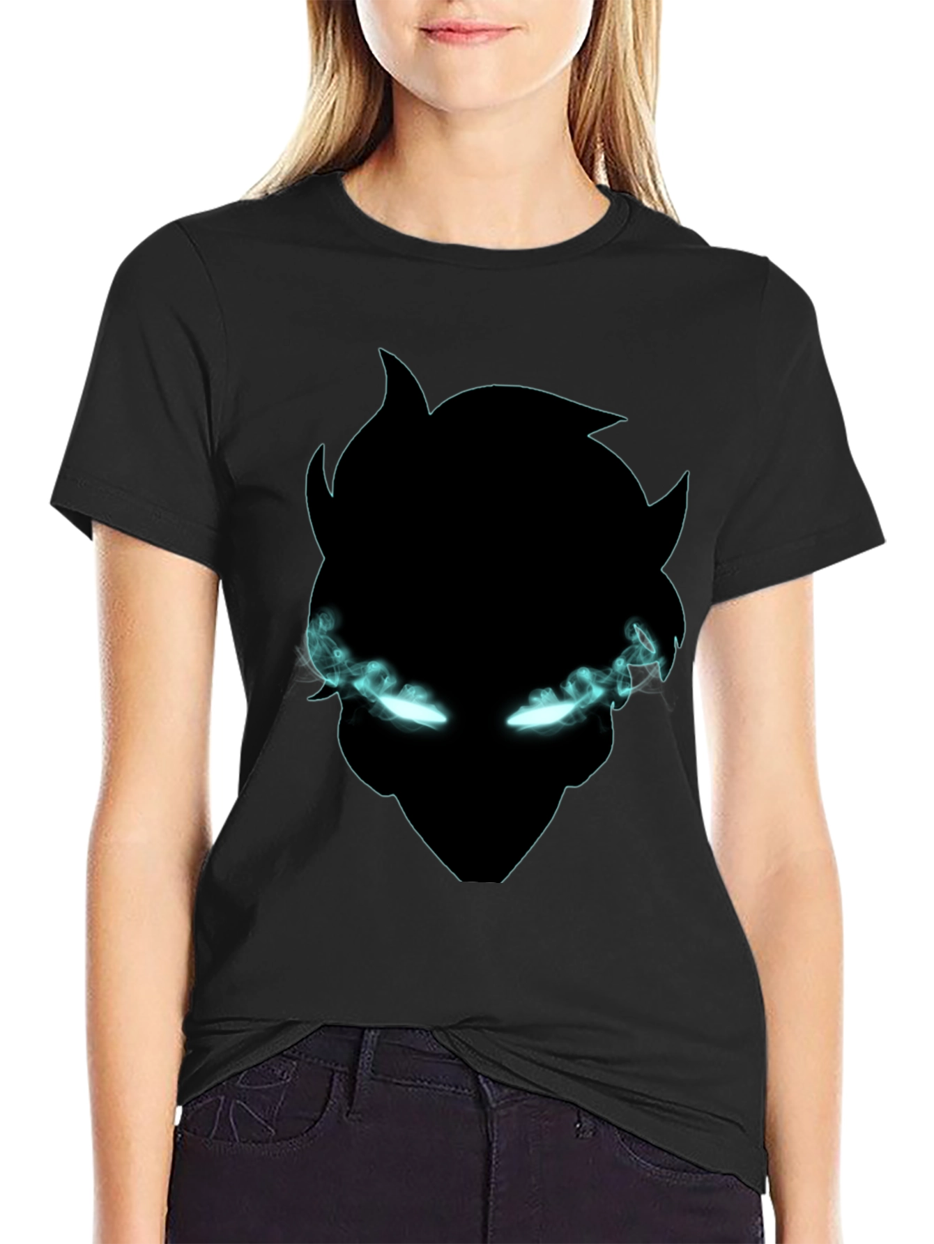 Black Black Graphic Tee: Mystical Glowing Eyes Design view 2