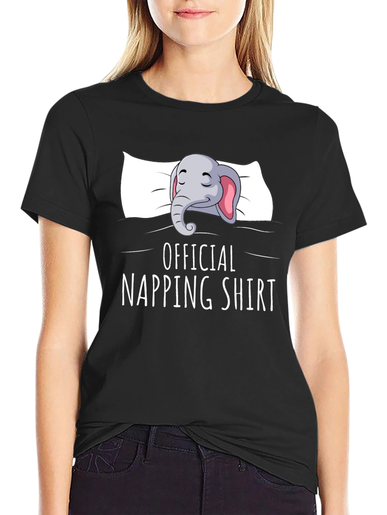 Black Official Napping Shirt - Elephant Cartoon Print view 2
