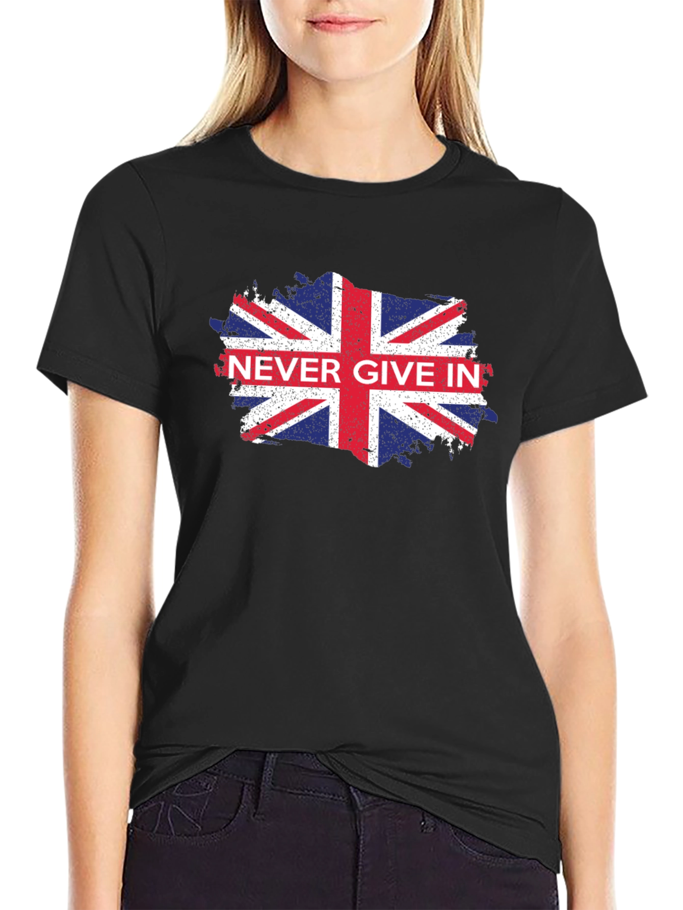 Never Give In UK Flag Graphic Black T-Shirt - 2