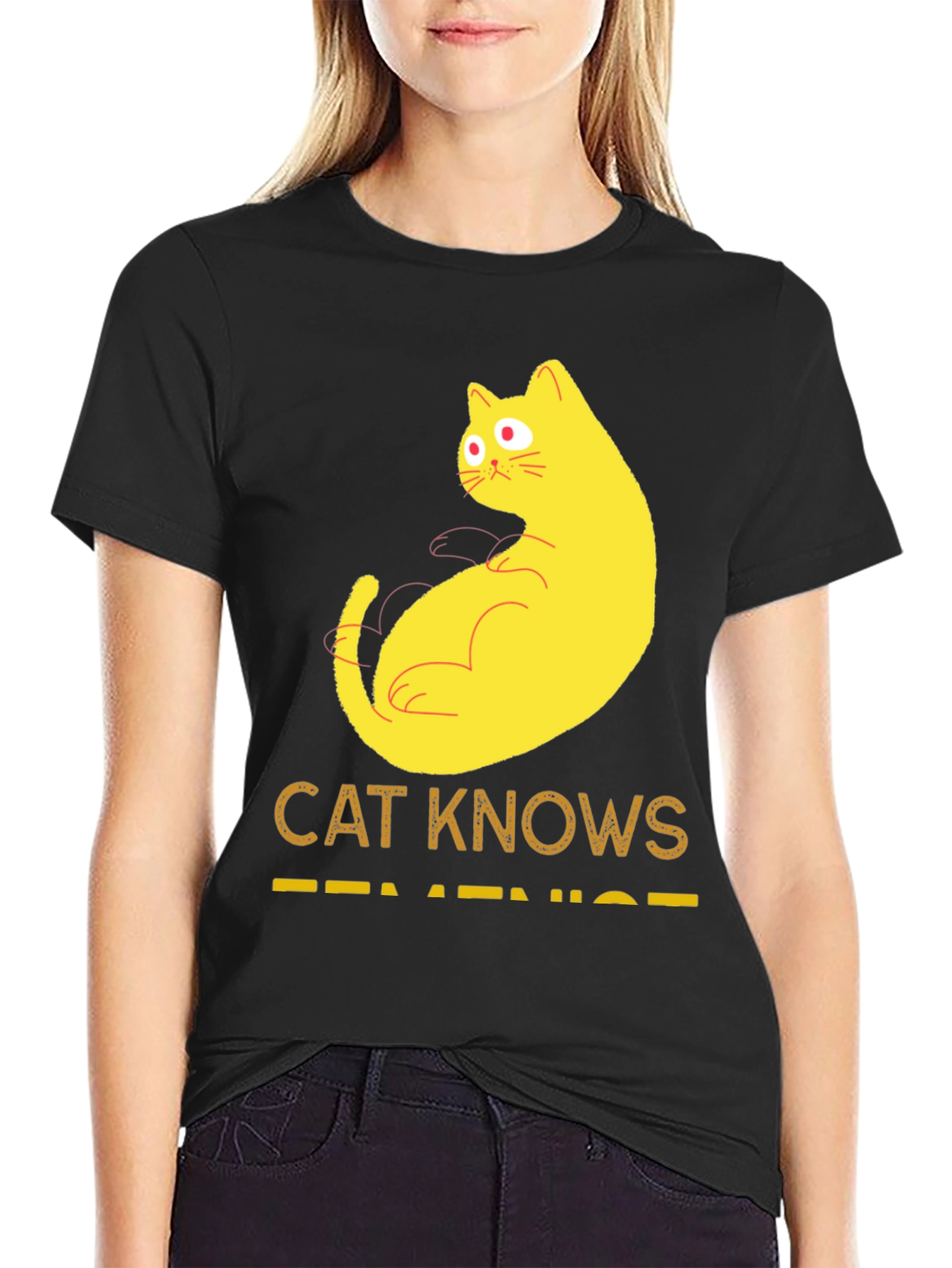 Black Cat Knows Feminist T-Shirt - Black view 2