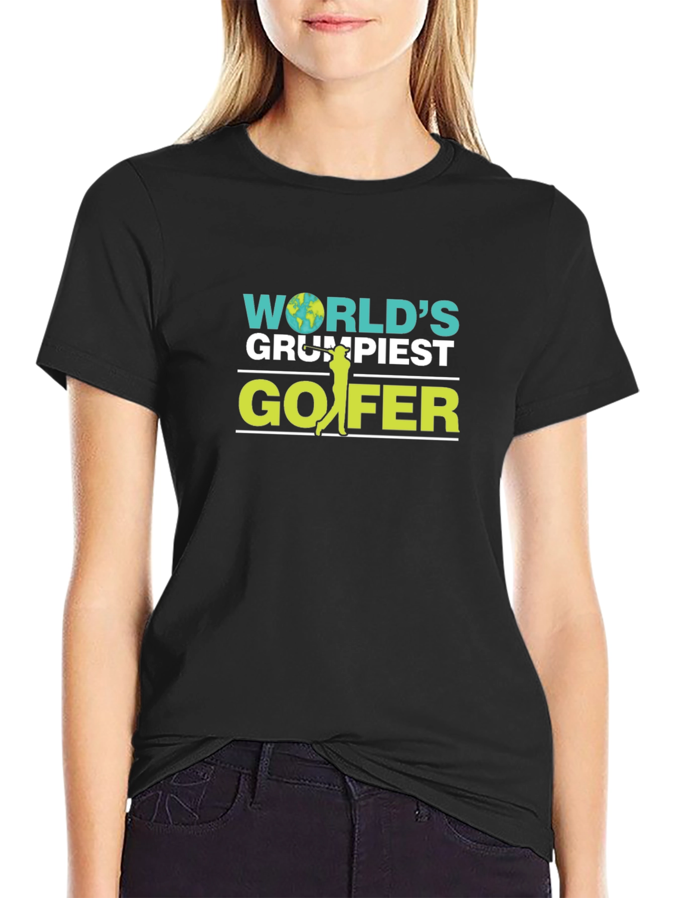 Black World's Grumpiest Golfer Tee - Black Cotton Blend view 2
