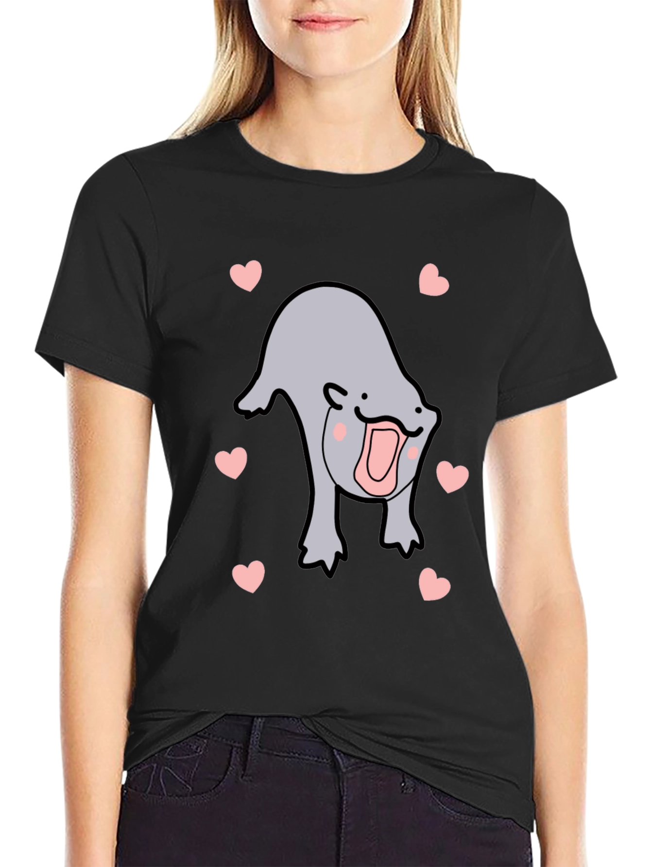 Black Cute Otter Heart Black T-Shirt view 2