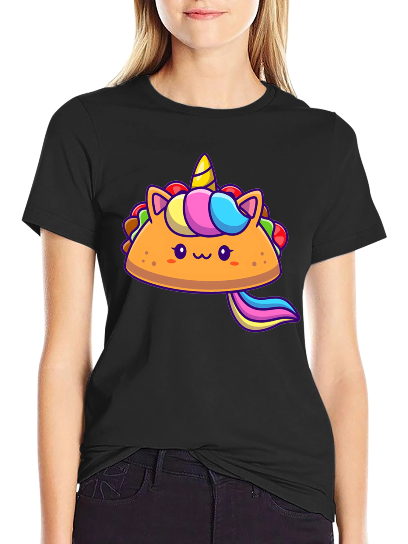 Black Unicorn Taco Graphic Tee - Cute Foodie Shirt view 2